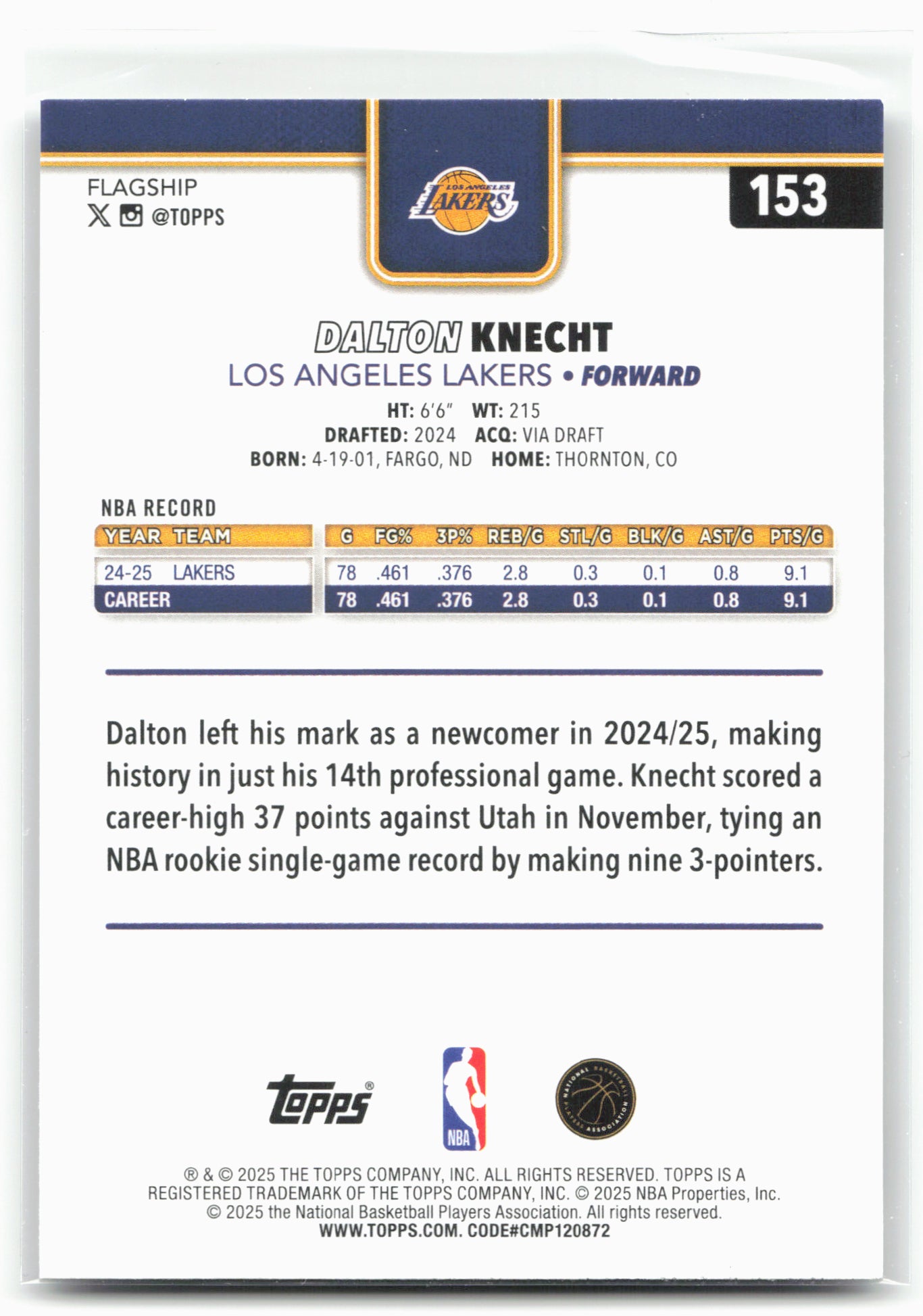 2025-26 Topps #153 Dalton Knecht Rainbow Foilboard 26264