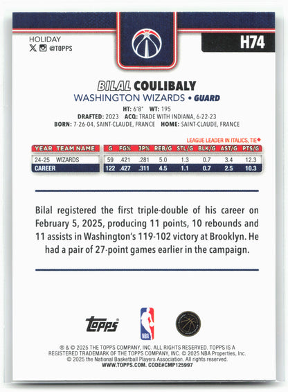 2025-26 Topps Holiday #H74 Bilal Coulibaly Plaid
