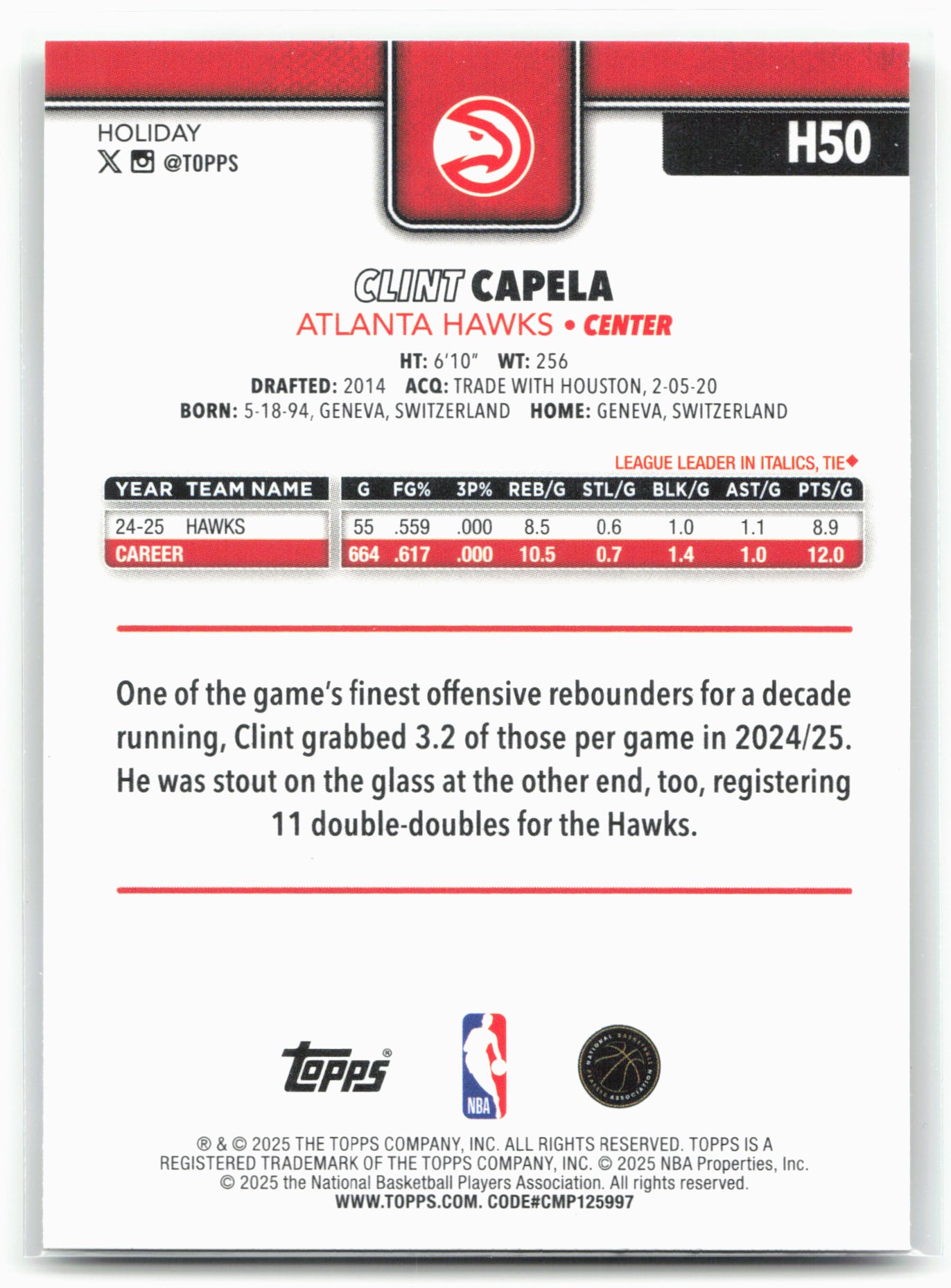 2025-26 Topps Holiday #H50 Clint Capela Plaid