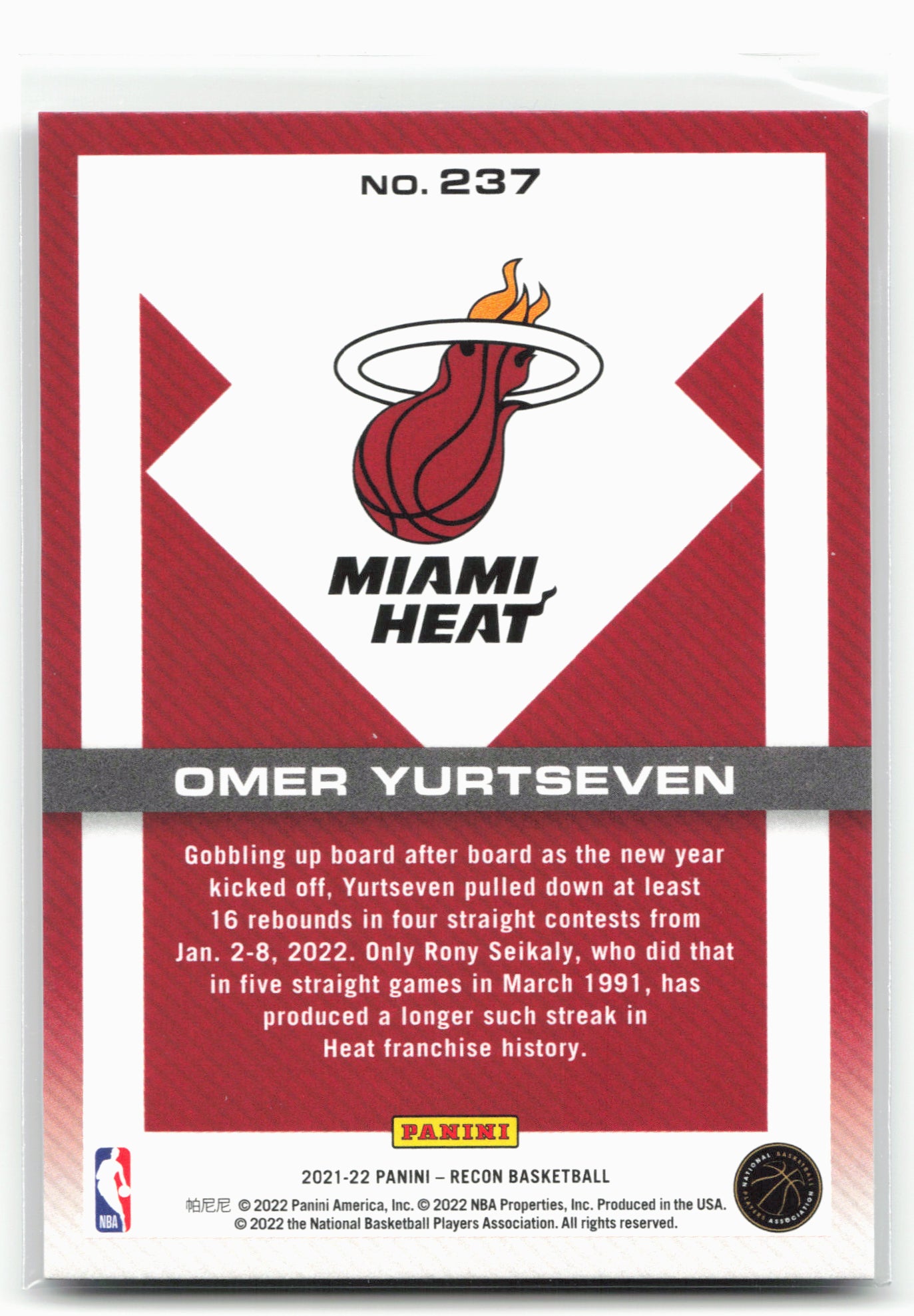 2021-22 Panini Recon #237 Omer Yurtseven Holo