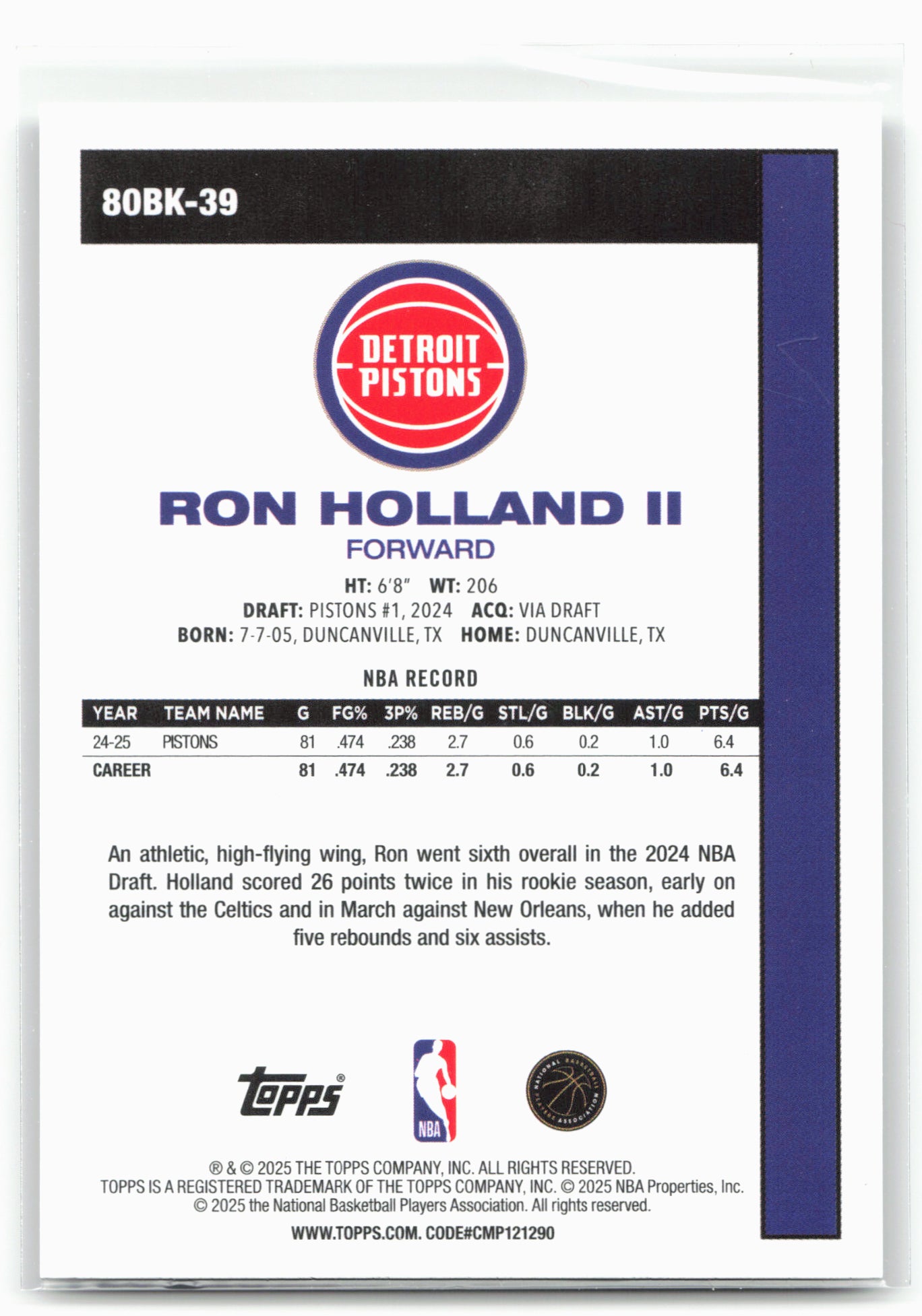 2025-26 Topps #80BK-39 Ron Holland II 1980-81 Topps Basketball 26270