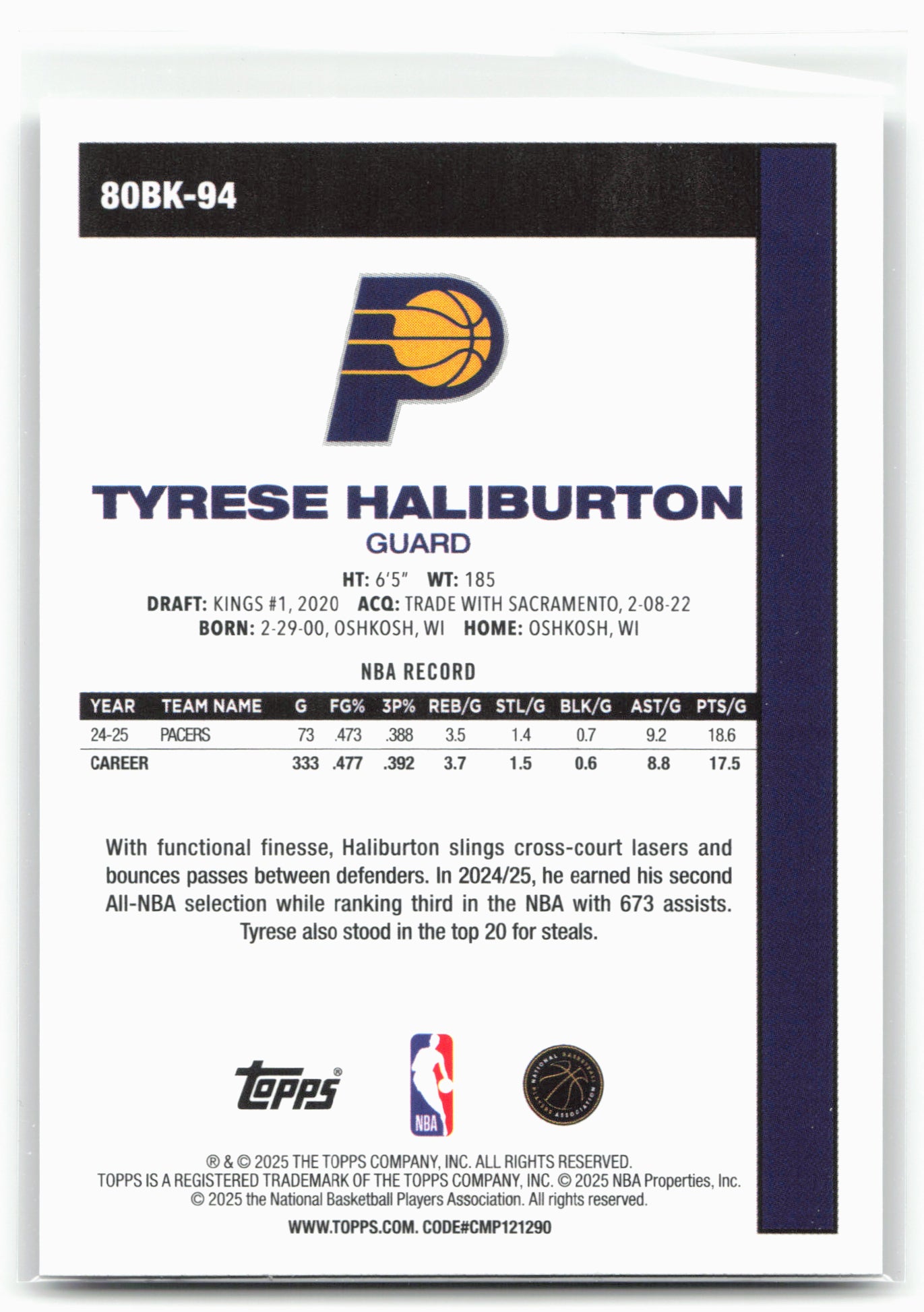 2025-26 Topps #80BK-94 Tyrese Haliburton 1980-81 Topps Basketball 26271