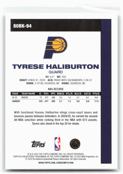 2025-26 Topps #80BK-94 Tyrese Haliburton 1980-81 Topps Basketball 26271