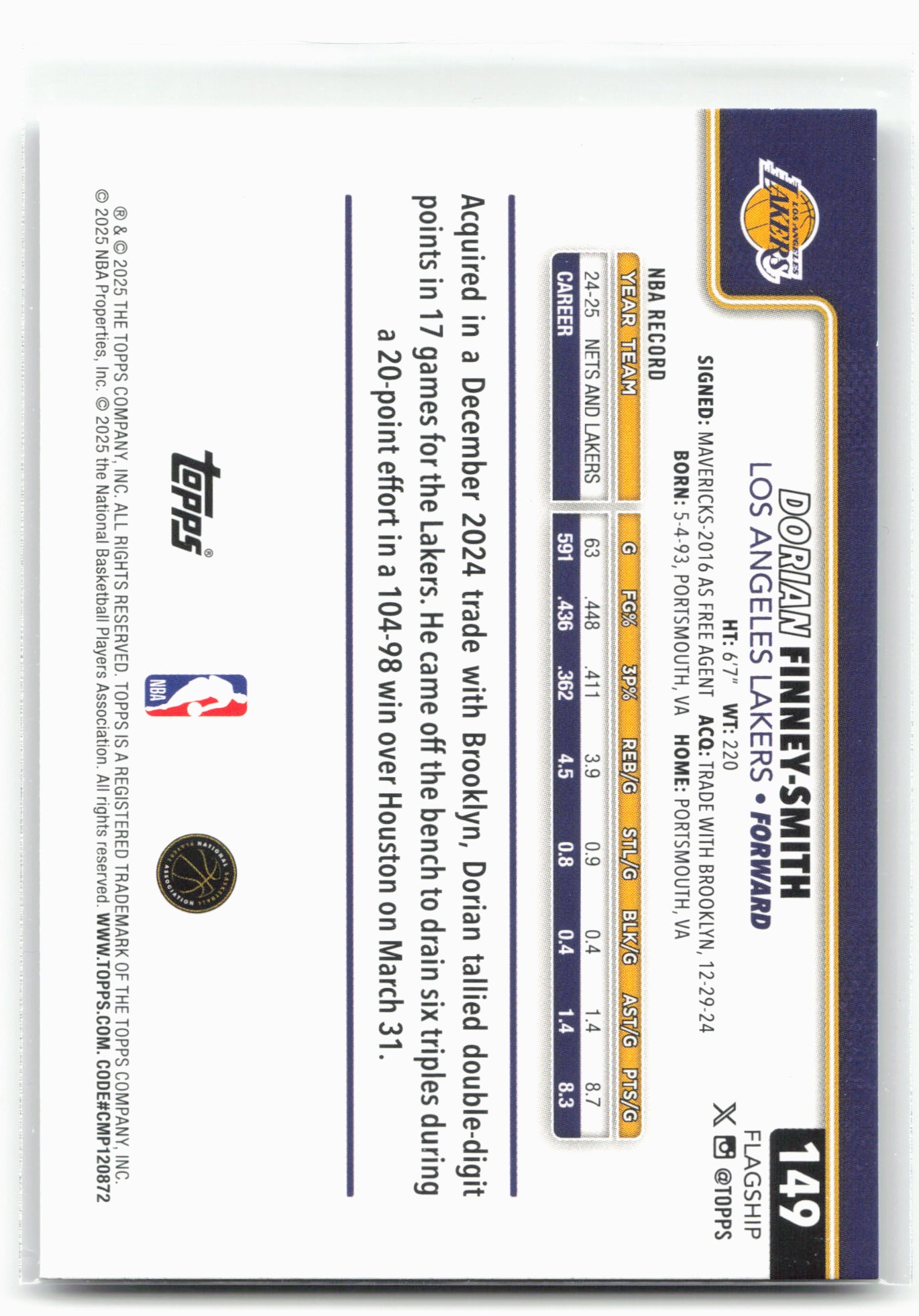 2025-26 Topps #149 Dorian Finney-Smith Rainbow Foilboard 26272
