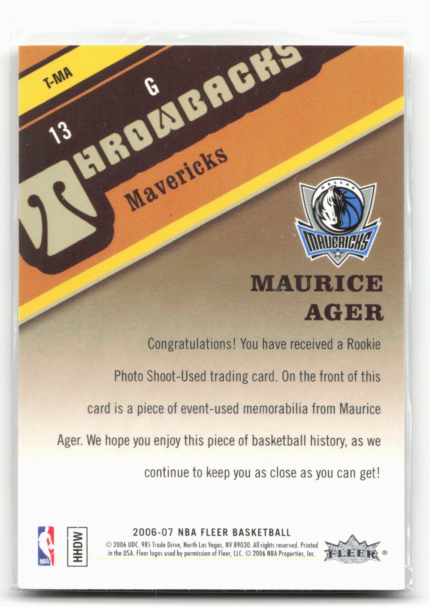 2006-07 Fleer #T-MA Maurice Ager Throwbacks
