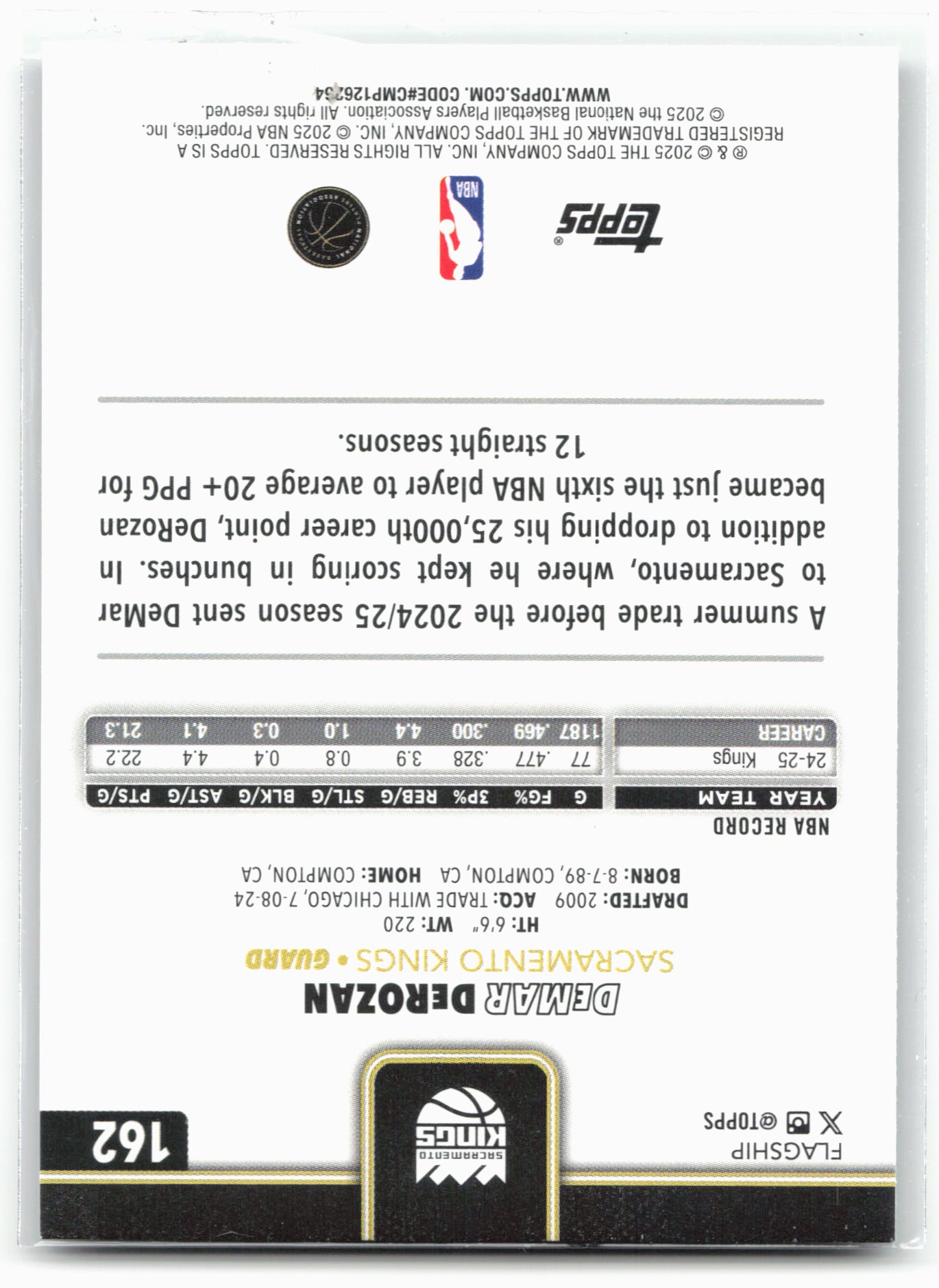 2025-26 Topps #162 DeMar DeRozan Blackout 26276