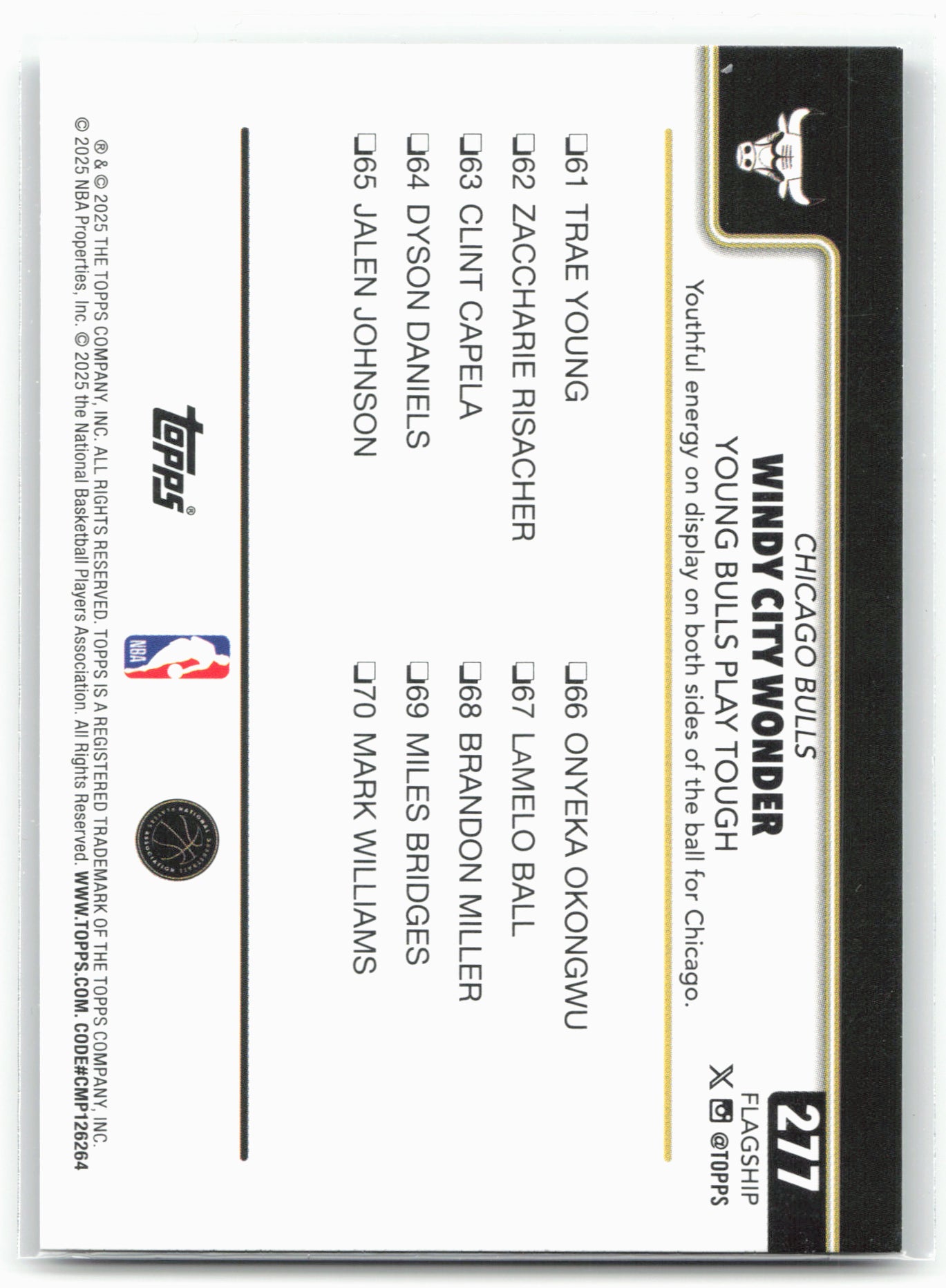 2025-26 Topps #277 Windy City Wonder: Young Bulls Play Tough Blackout 26278