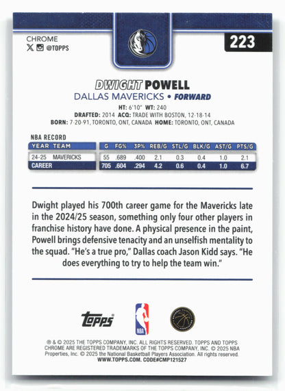 2025-26 Topps Chrome #223 Dwight Powell RayWave Refractor 26279