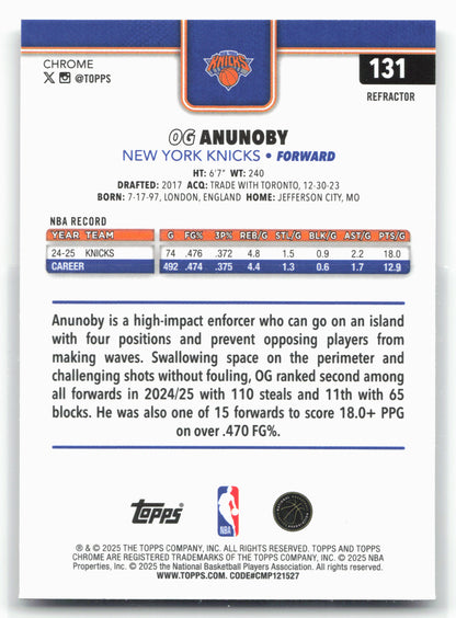 2025-26 Topps Chrome #131 OG Anunoby Refractor 26280
