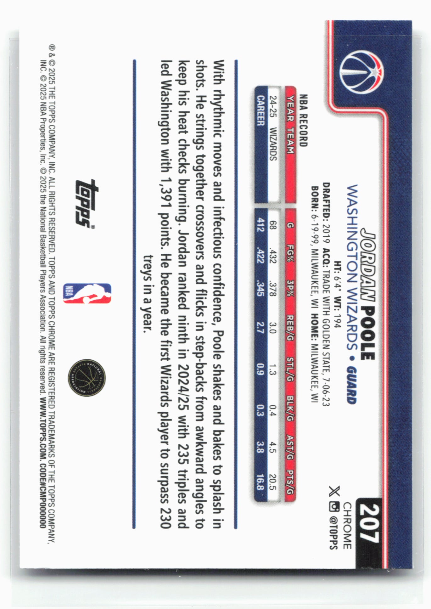 2025-26 Topps Chrome #207 Jordan Poole X-Fractor