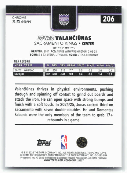 2025-26 Topps Chrome #206 Jonas Valančiūnas X-Fractor