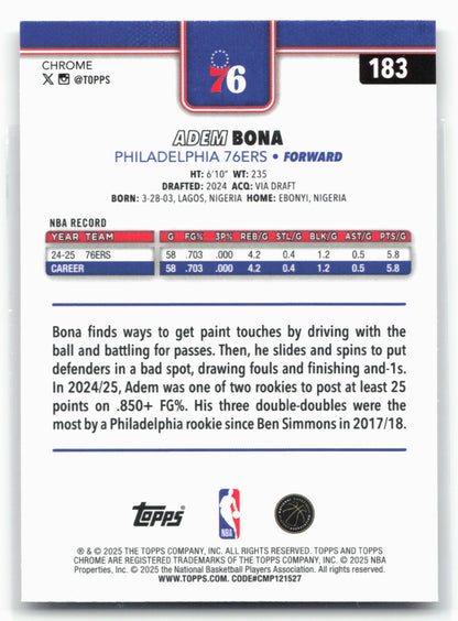 2025-26 Topps Chrome #183 Adem Bona X-Fractor