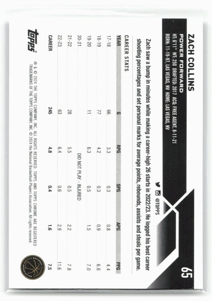 2023-24 Topps Chrome #65 Zach Collins Prism Refractors