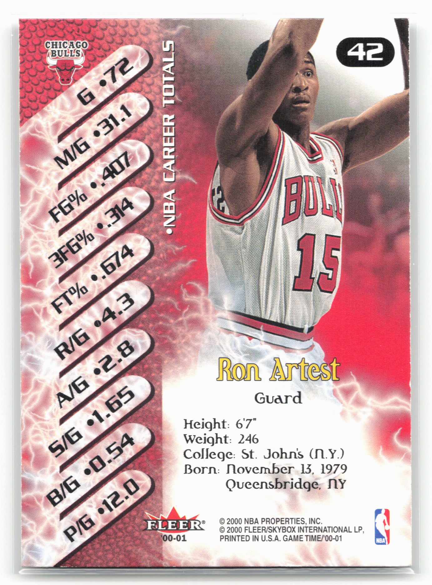 2000-01 Fleer Game Time #42 Ron Artest