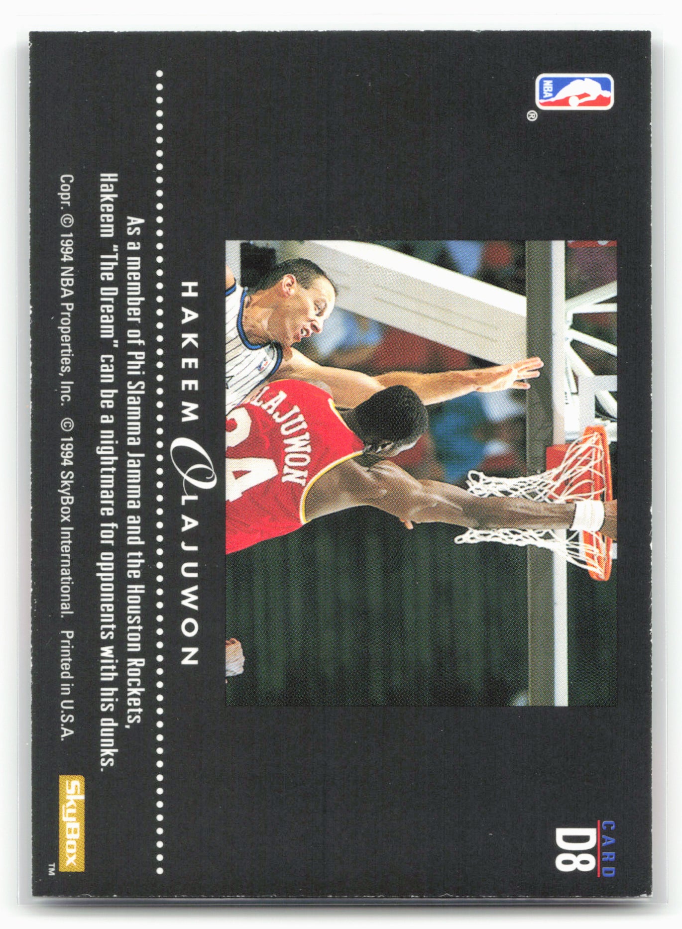 1993-94 SkyBox Premium #D8 Hakeem Olajuwon Dynamic Dunks