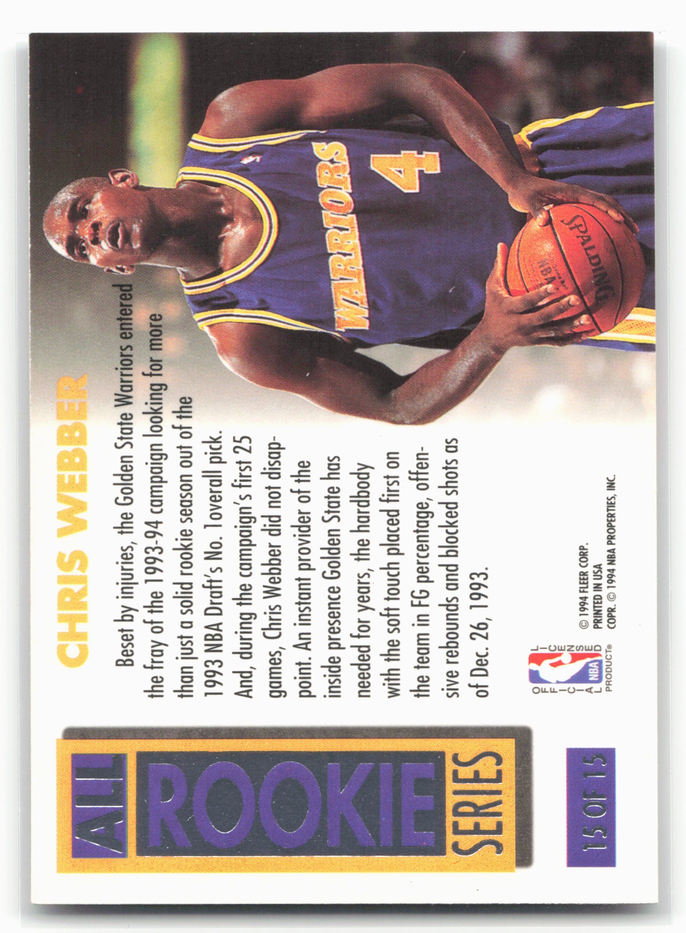 1993-94 Ultra #15 Chris Webber All-Rookies