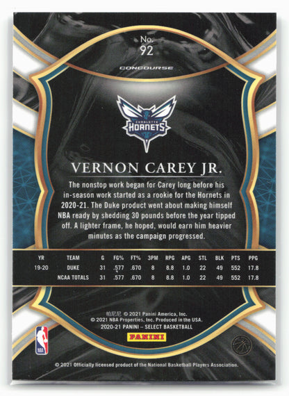 2020-21 Panini Select #92 Vernon Carey Jr.