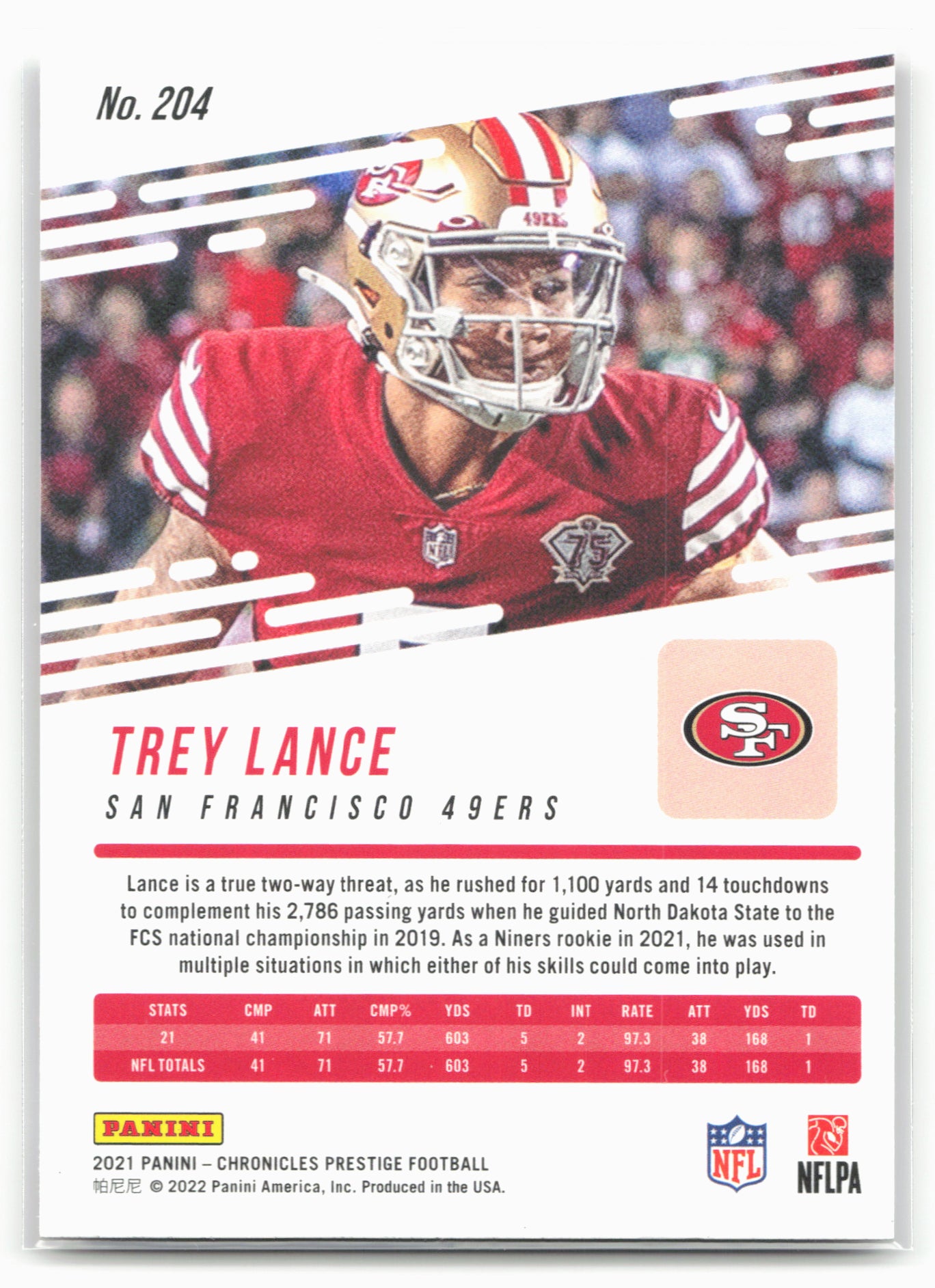 2021 Panini Chronicles #204 Trey Lance Prestige Rookies Update