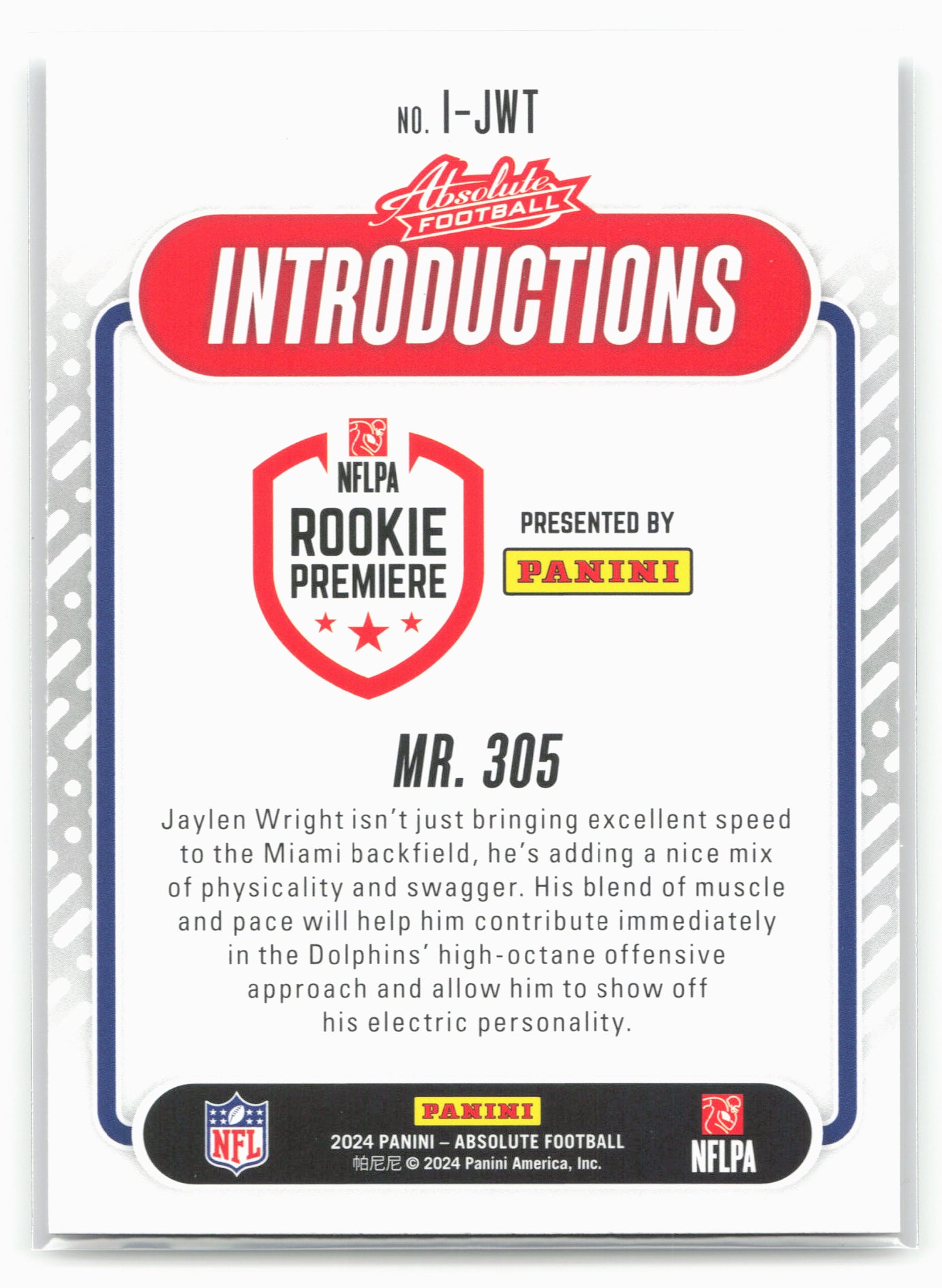 2024 Panini Absolute #I-JWT Jaylen Wright Introductions