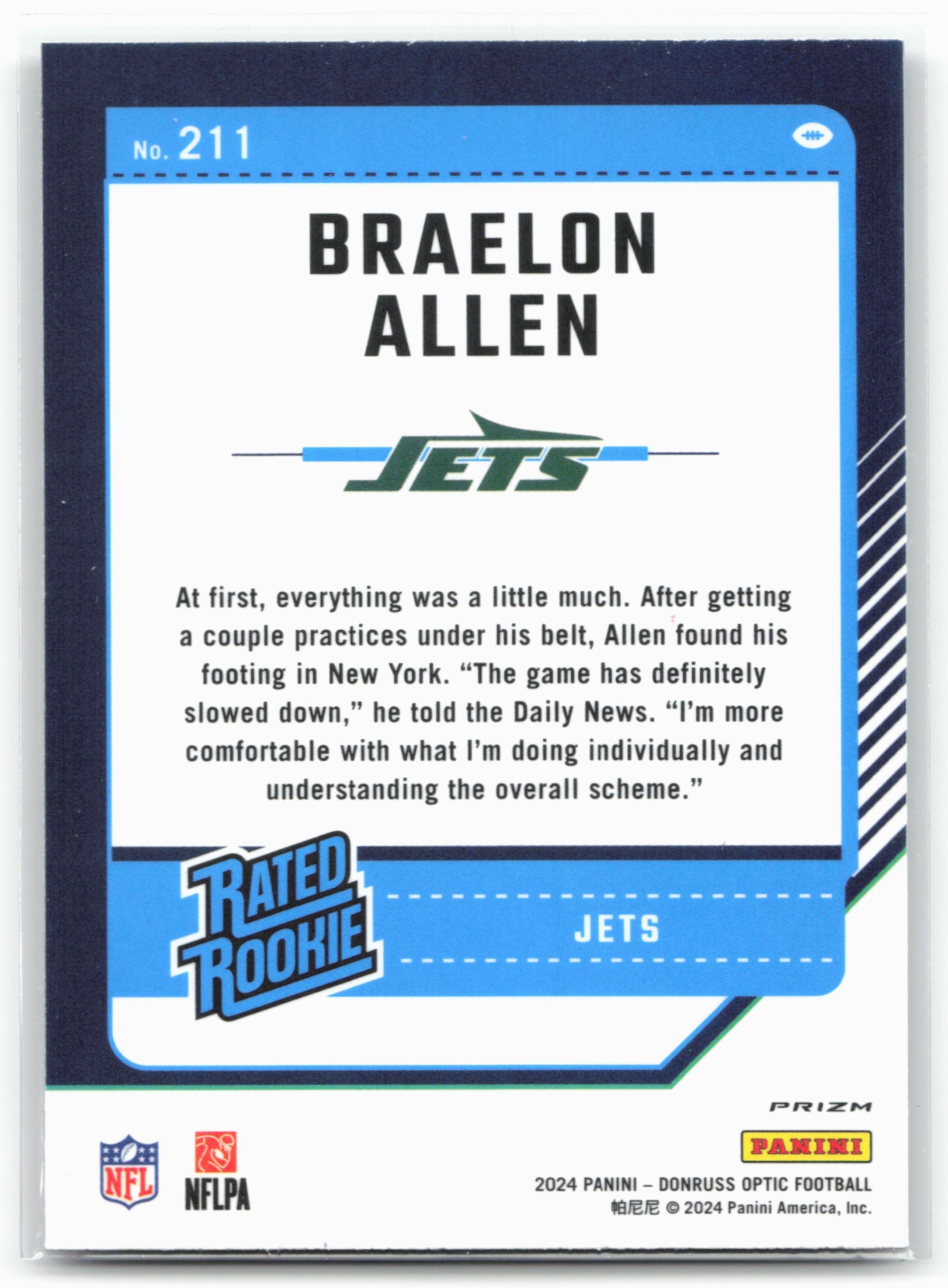 2024 Donruss Optic #211 Braelon Allen Purple Shock