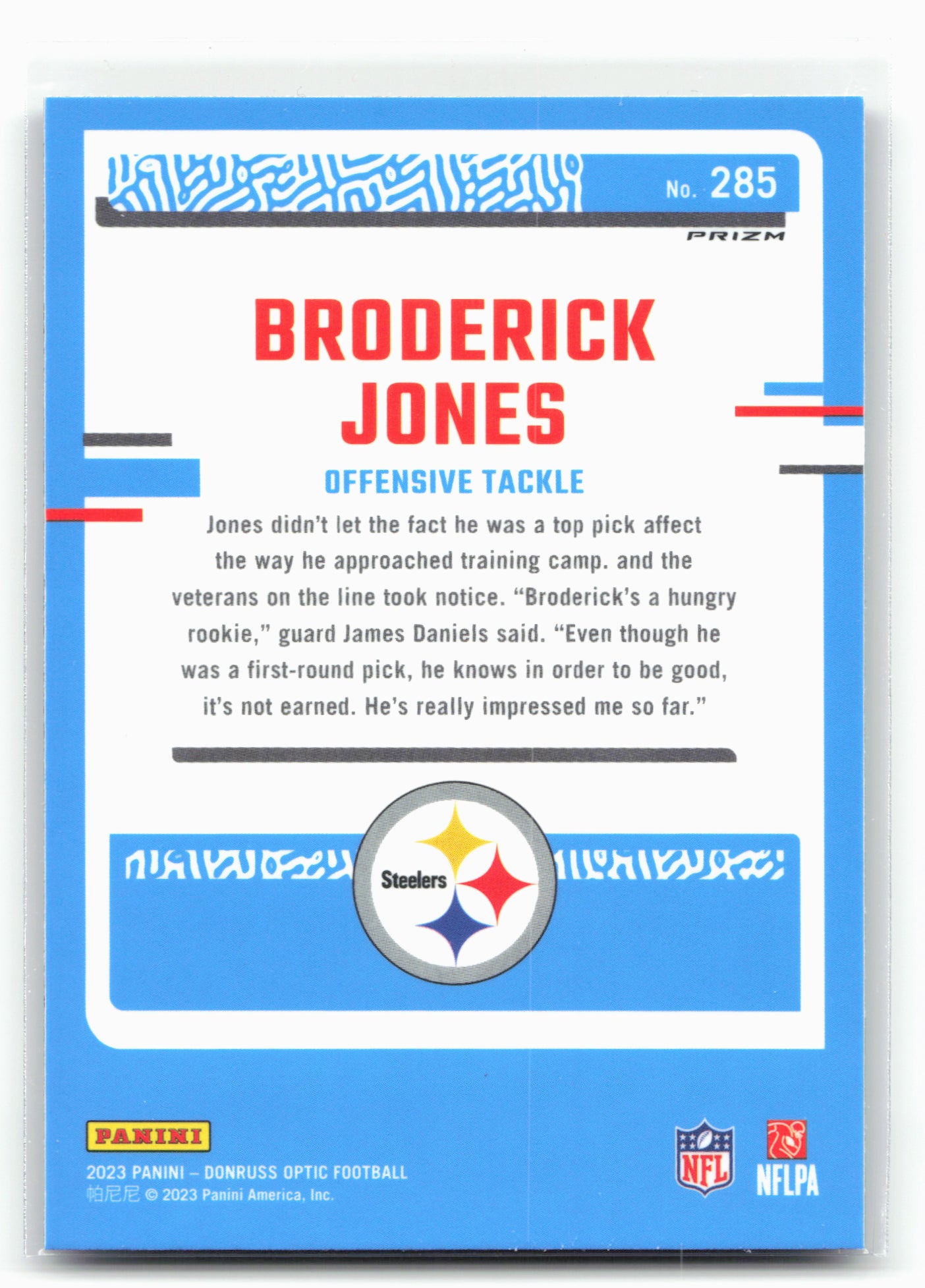 2023 Donruss Optic #285 Broderick Jones Purple Shock