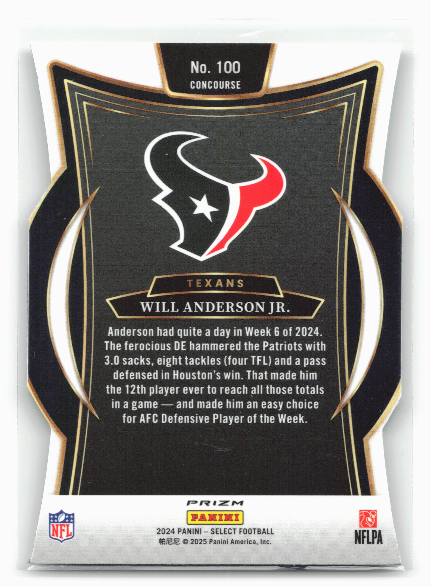2024 Panini Select #100 Will Anderson Jr. Silver Prizm Die Cut