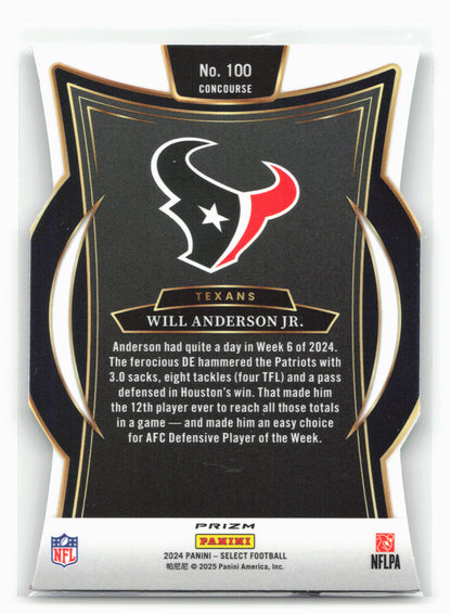 2024 Panini Select #100 Will Anderson Jr. Silver Prizm Die Cut