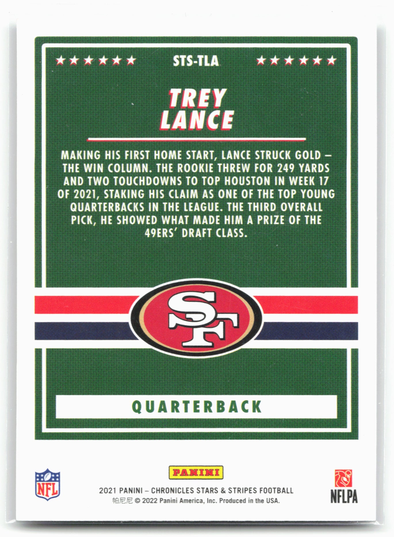 2021 Panini Chronicles #STS-TLA Trey Lance Stars and Stripes