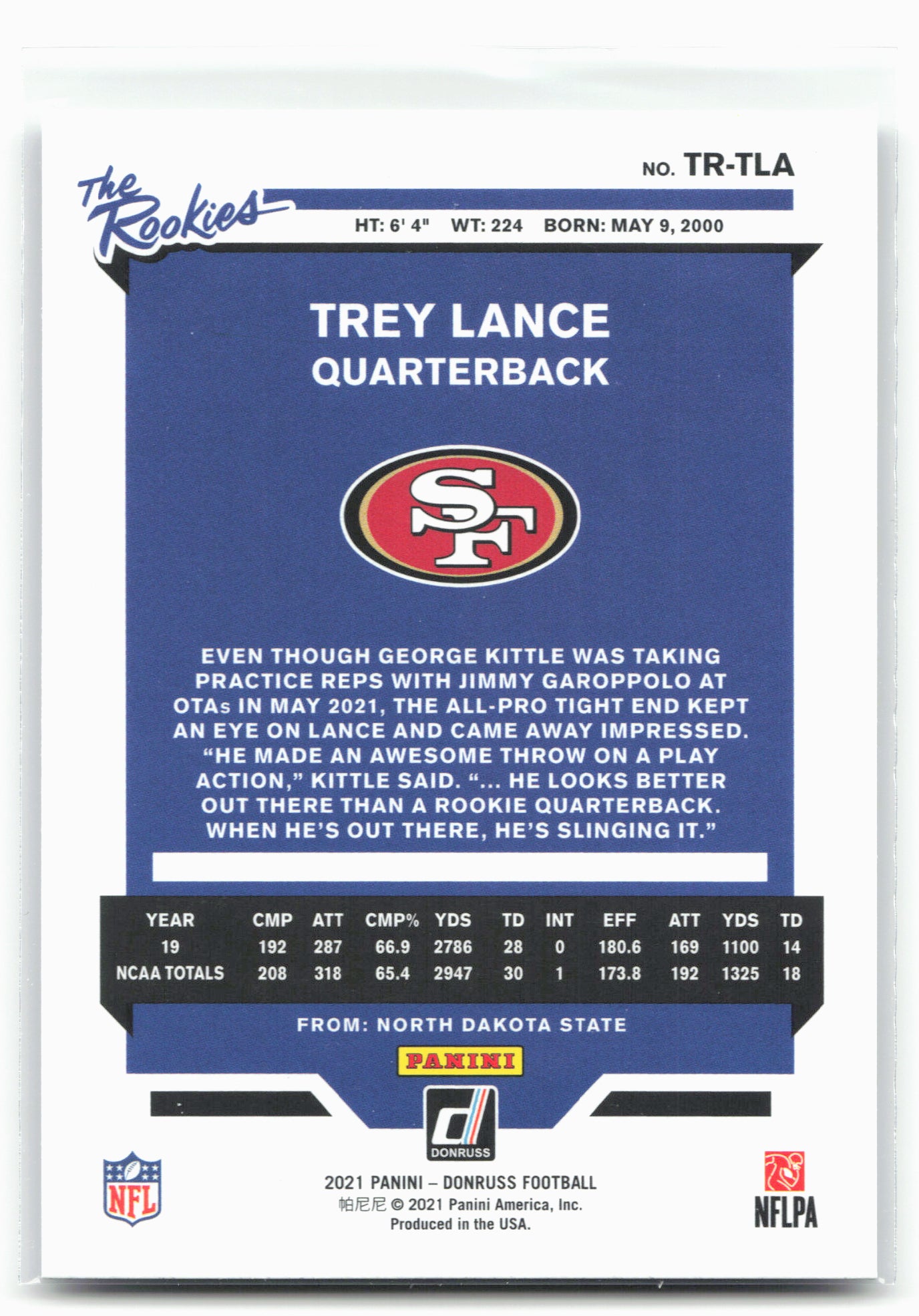 2021 Donruss #TR-TLA Trey Lance The Rookies