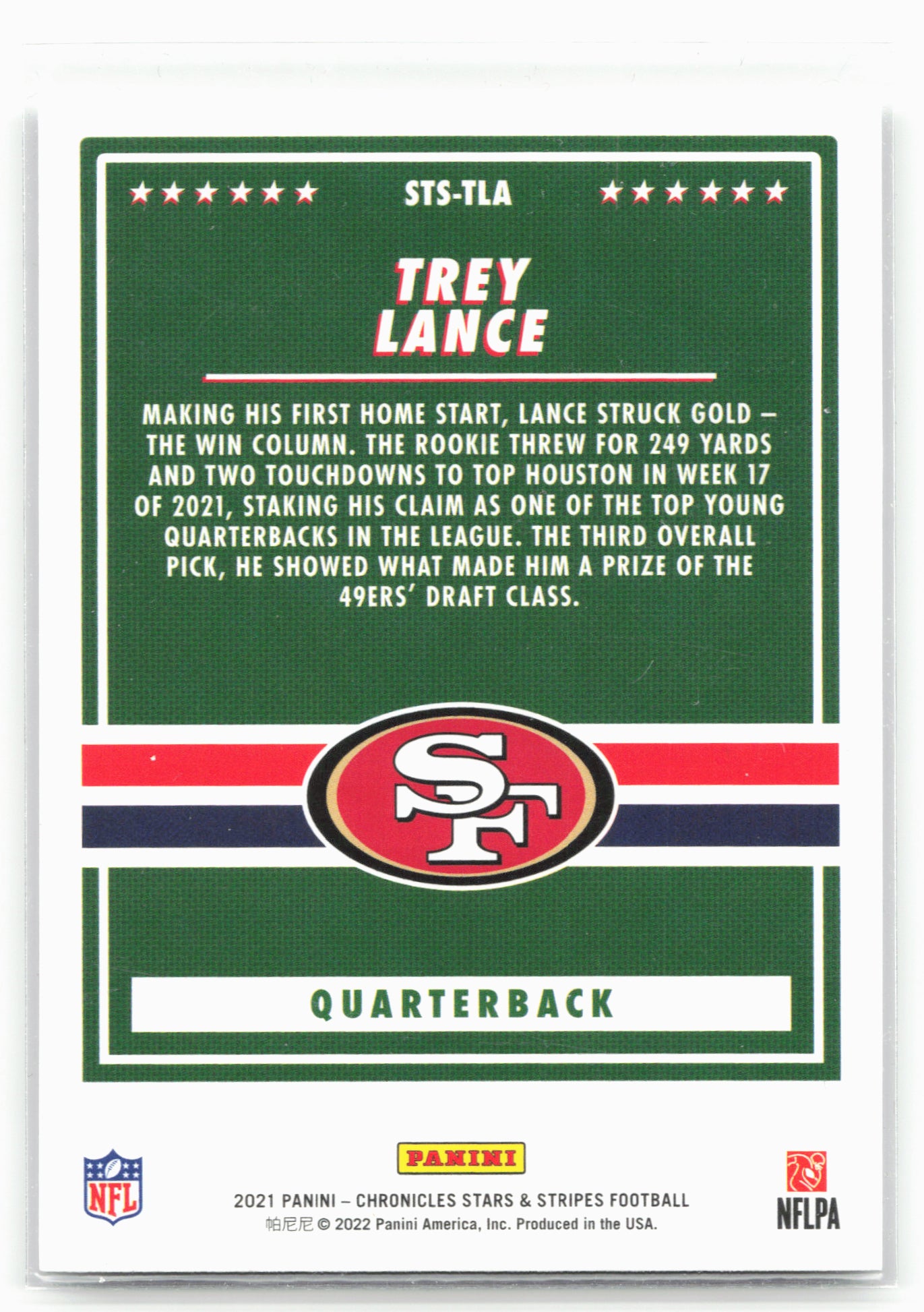 2021 Panini Chronicles #STS-TLA Trey Lance Stars and Stripes 26415