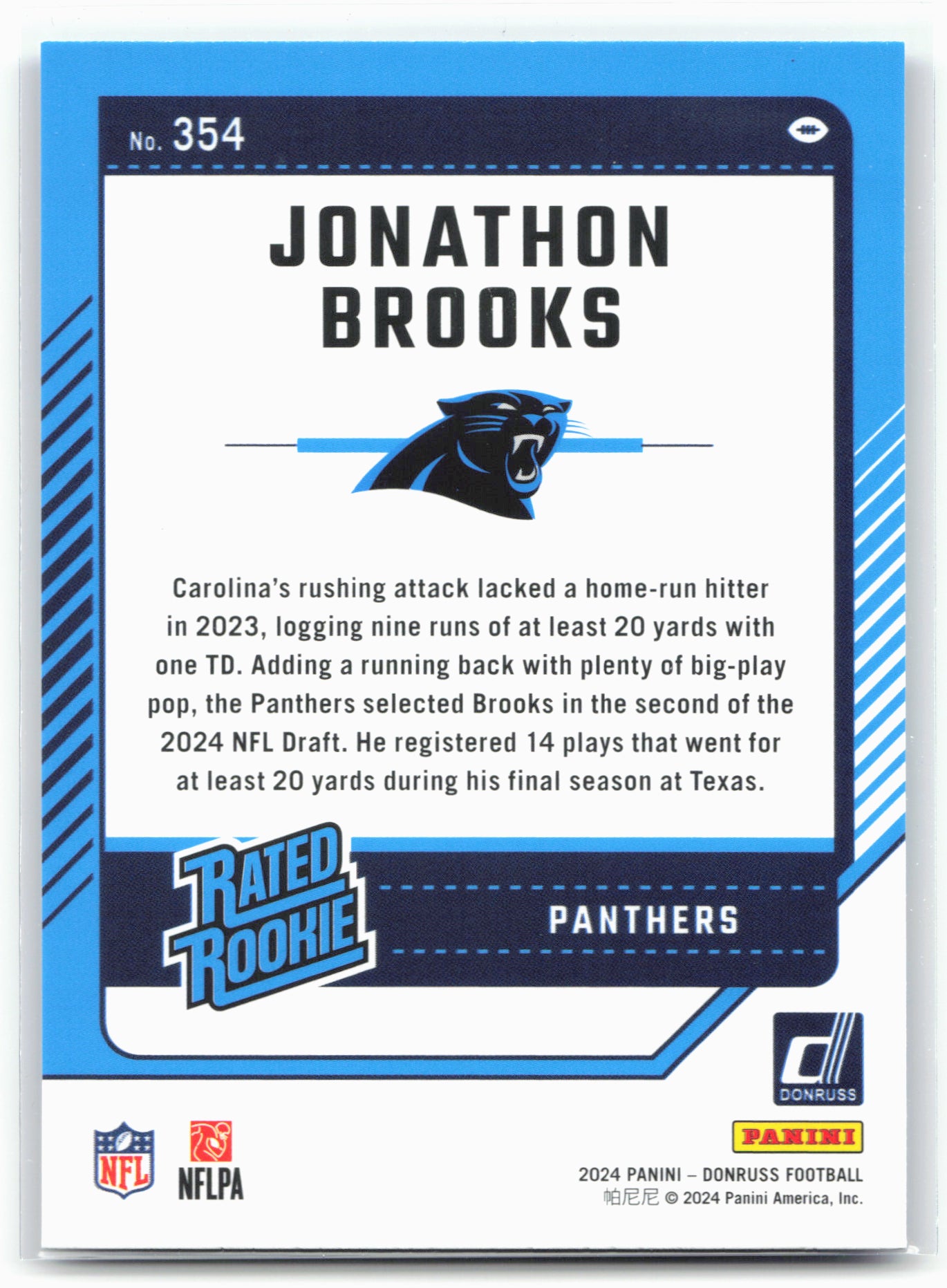 2024 Donruss #354 Jonathon Brooks Press Proof Blue