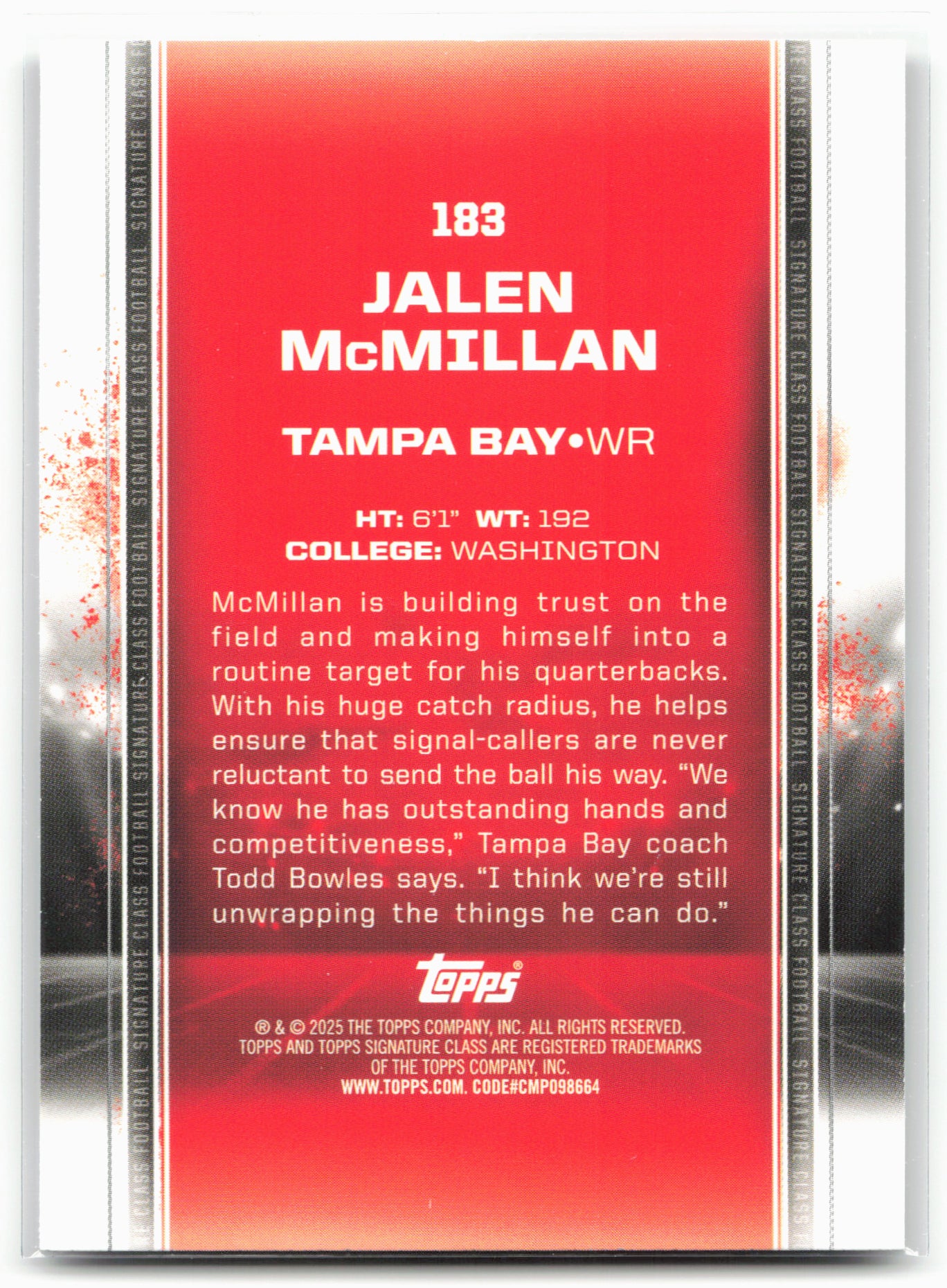 2024 Topps Signature Class #183 Jalen McMillan Bronze