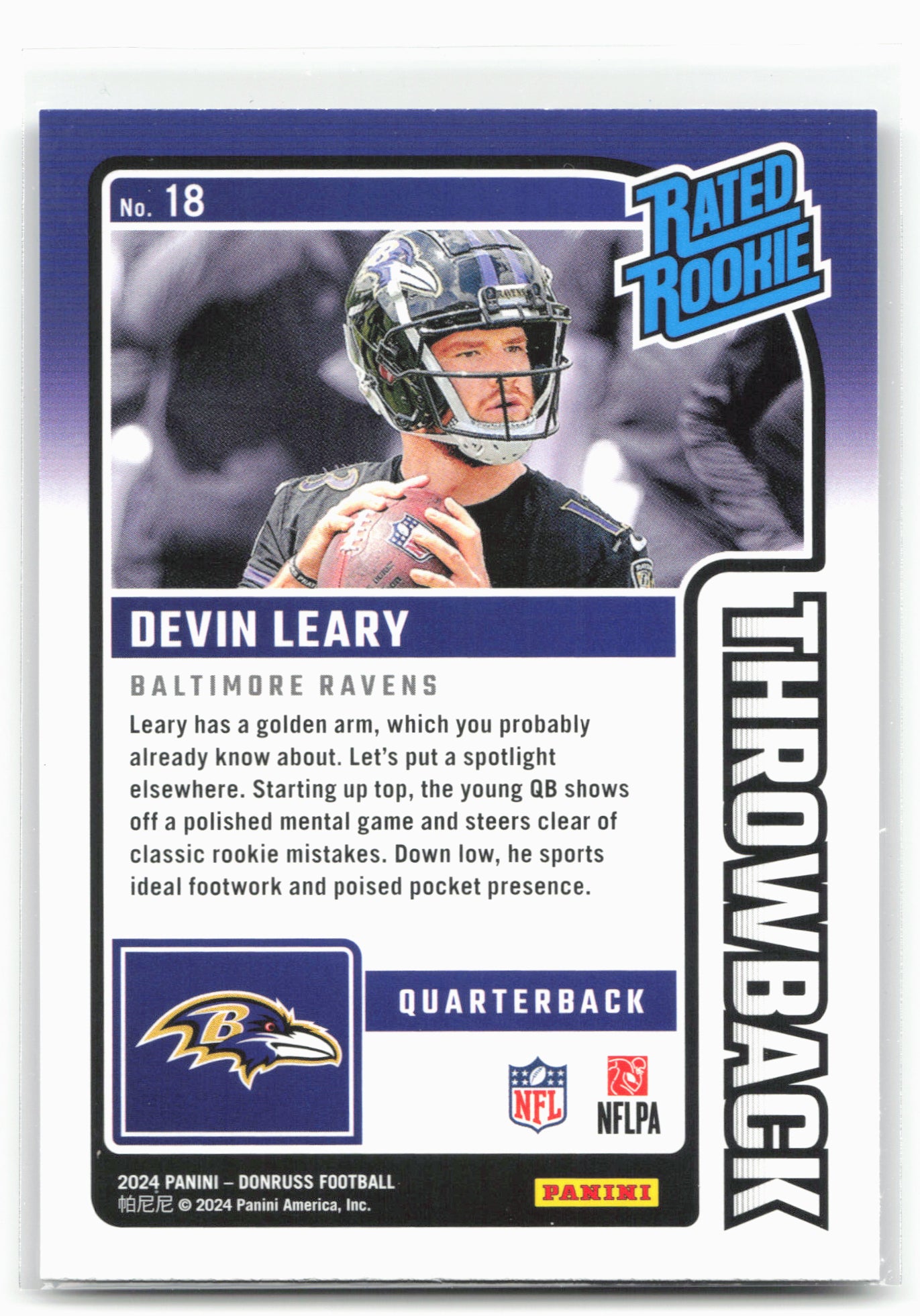 2024 Donruss #18 Devin Leary Rated Rookies Throwback