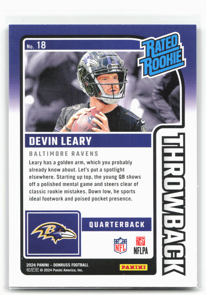 2024 Donruss #18 Devin Leary Rated Rookies Throwback