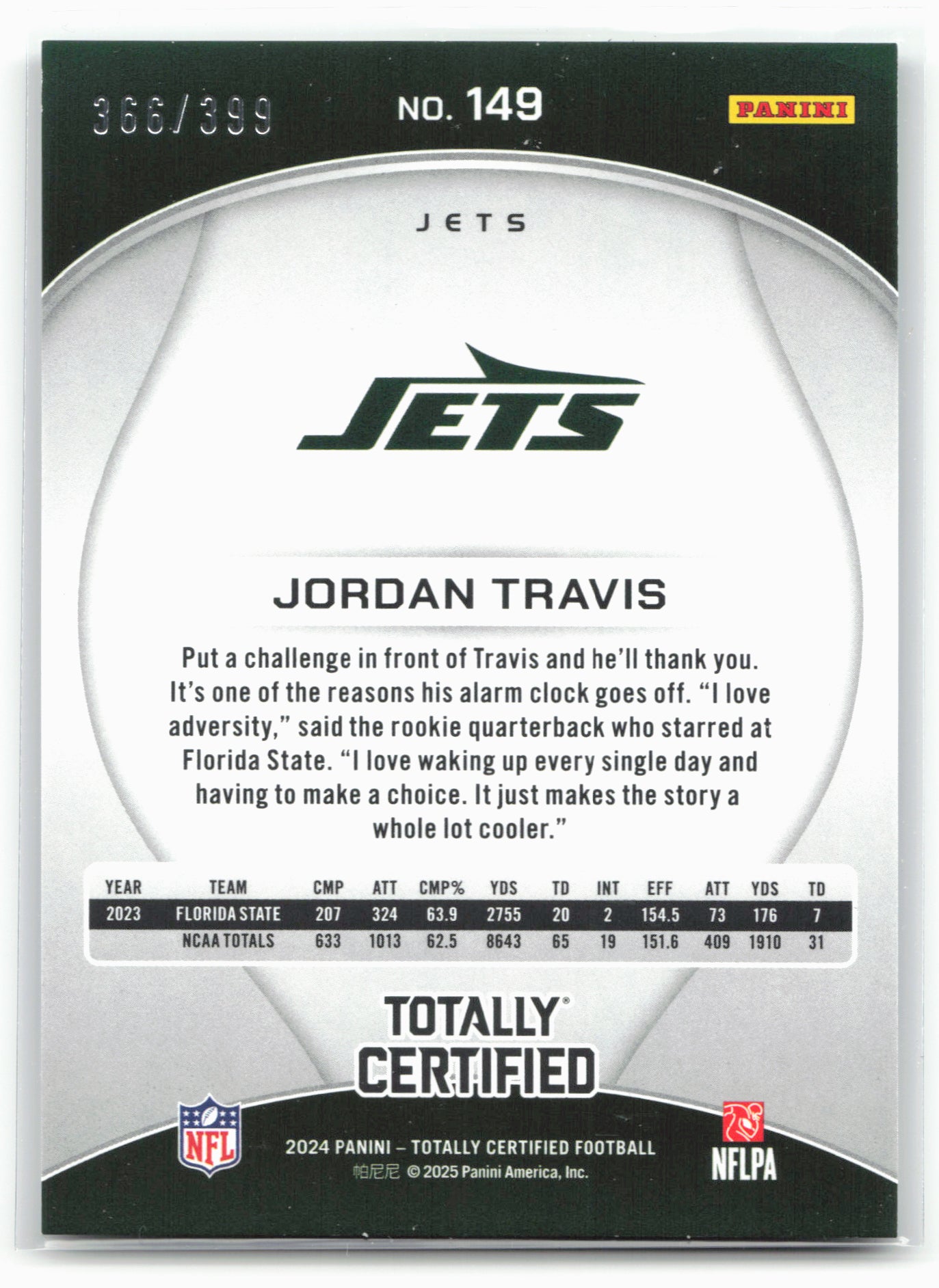 2024 Panini Totally Certified #149 Jordan Travis Mirror Blue #/399