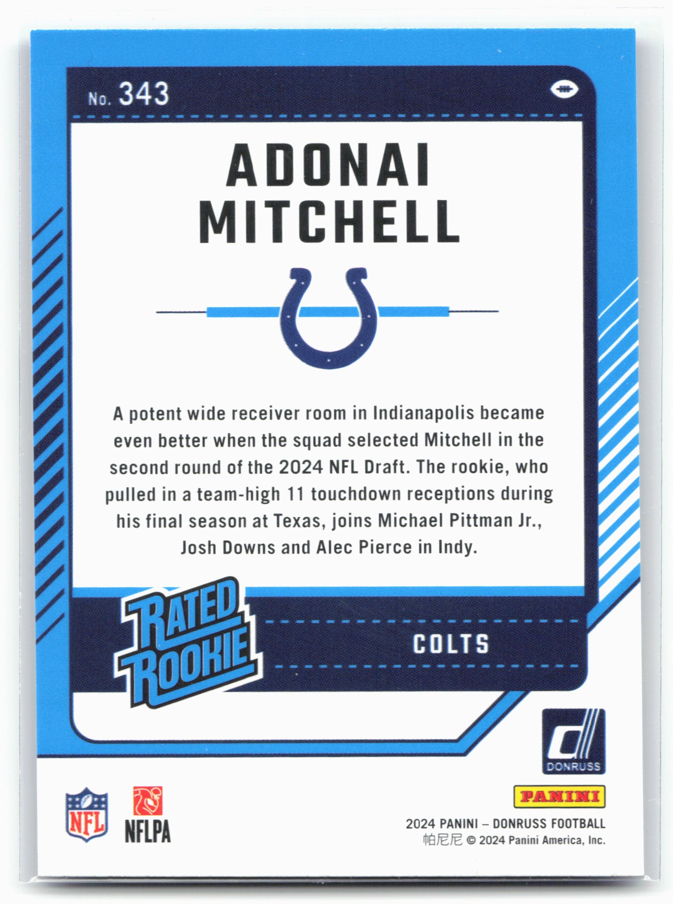 2024 Donruss #343 Adonai Mitchell Press Proof Blue