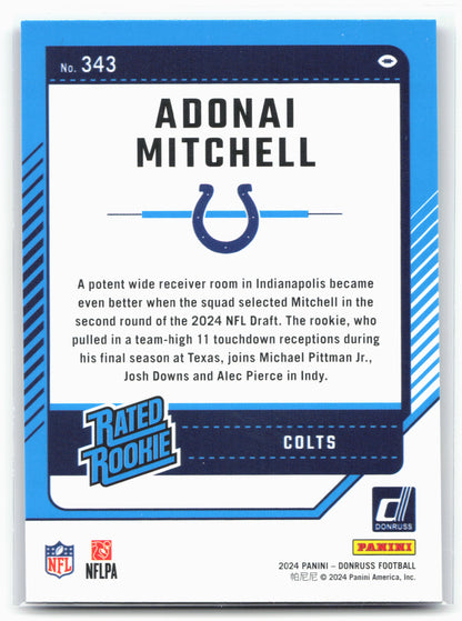 2024 Donruss #343 Adonai Mitchell Press Proof Blue
