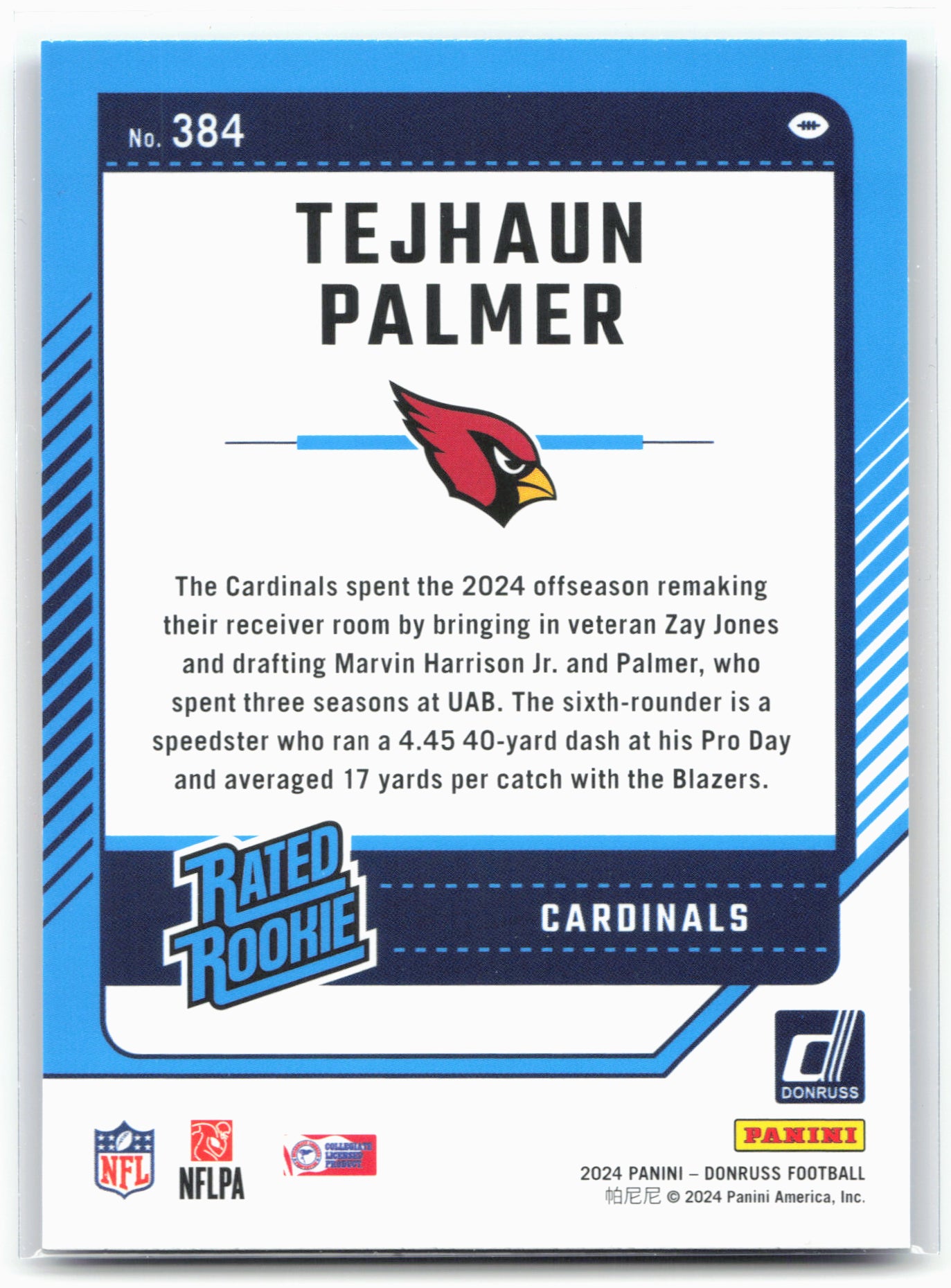 2024 Donruss #384 Tejhaun Palmer Press Proof Blue