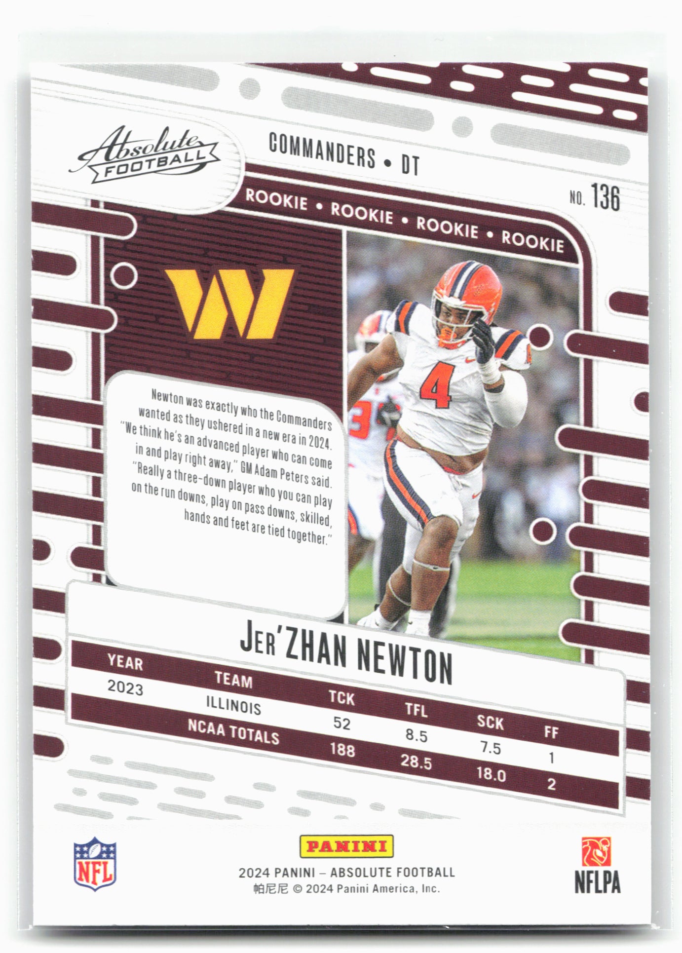 2024 Panini Absolute #136 Jer'Zhan Newton Retail