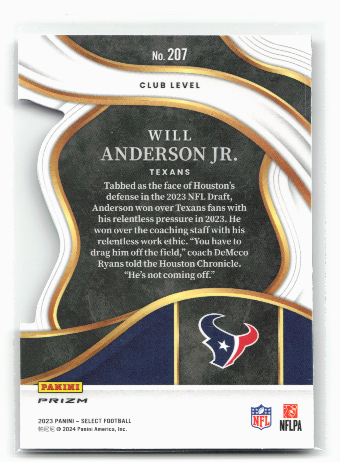 2023 Panini Select #207 Will Anderson Jr. Silver Prizms Die Cuts