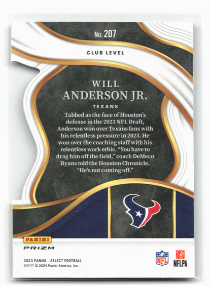 2023 Panini Select #207 Will Anderson Jr. Silver Prizms Die Cuts