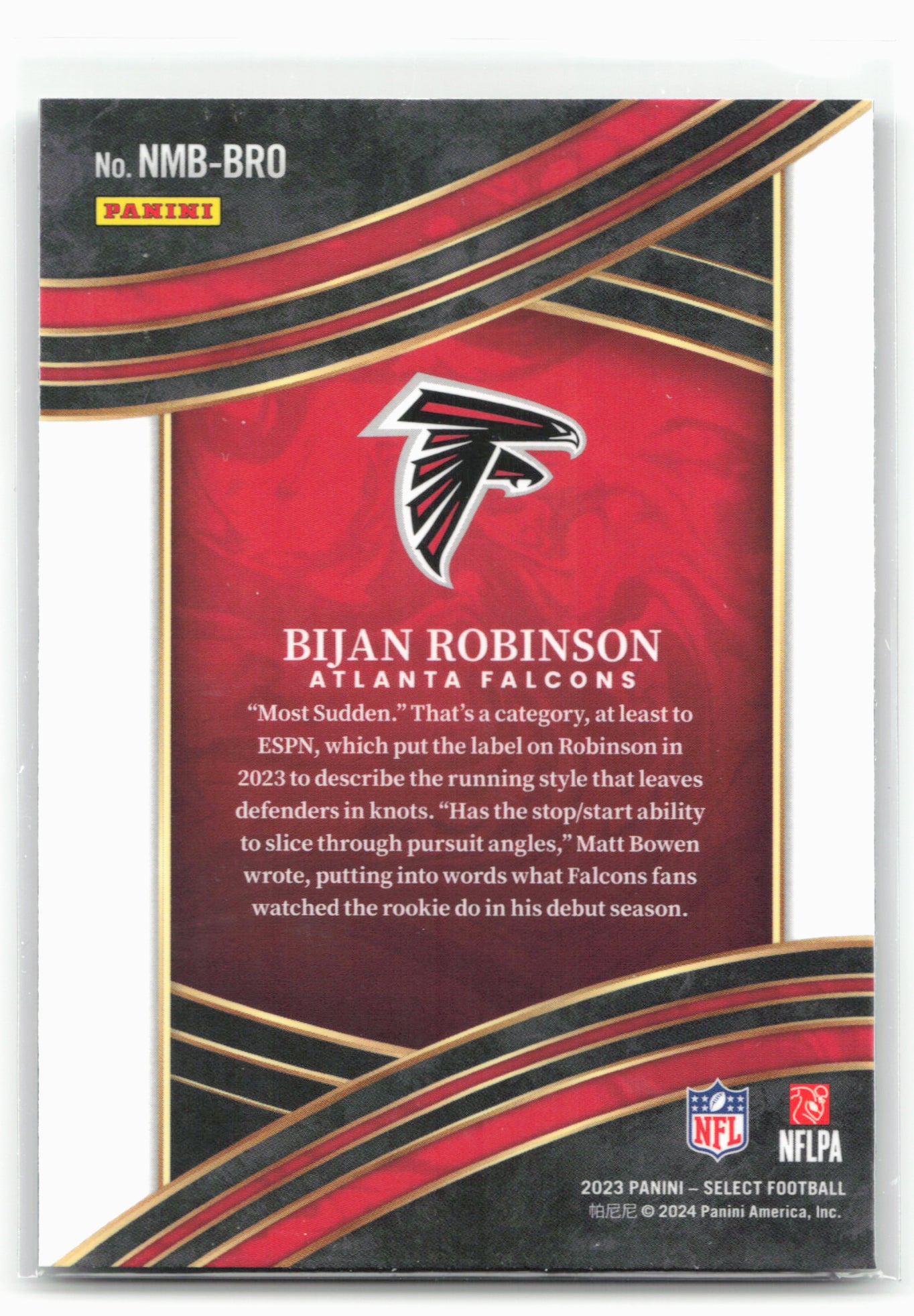 2023 Panini Select #NMB-BRO Bijan Robinson Numbers
