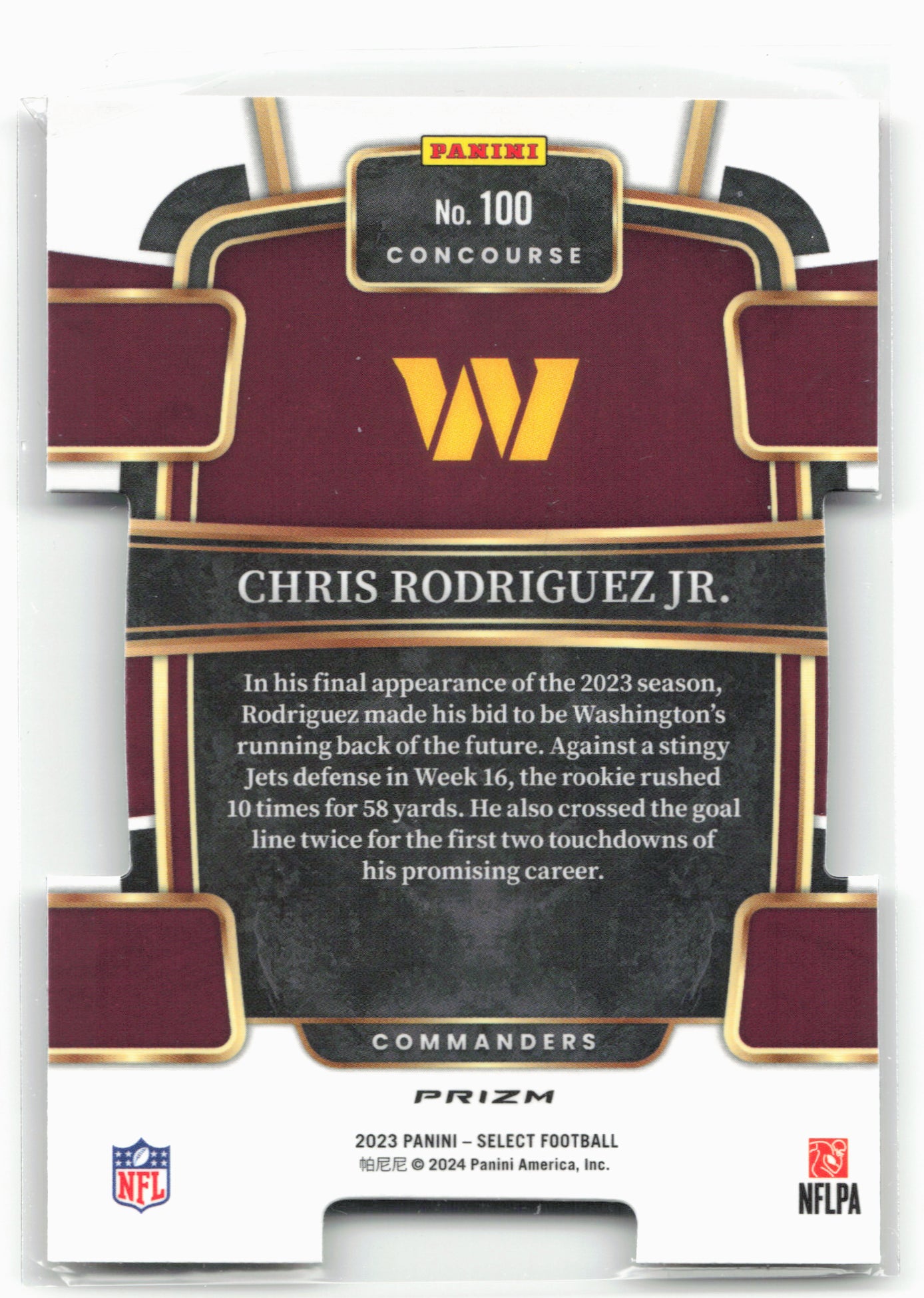 2023 Panini Select #100 Chris Rodriguez Jr. Red and Yellow Prizms Die Cuts