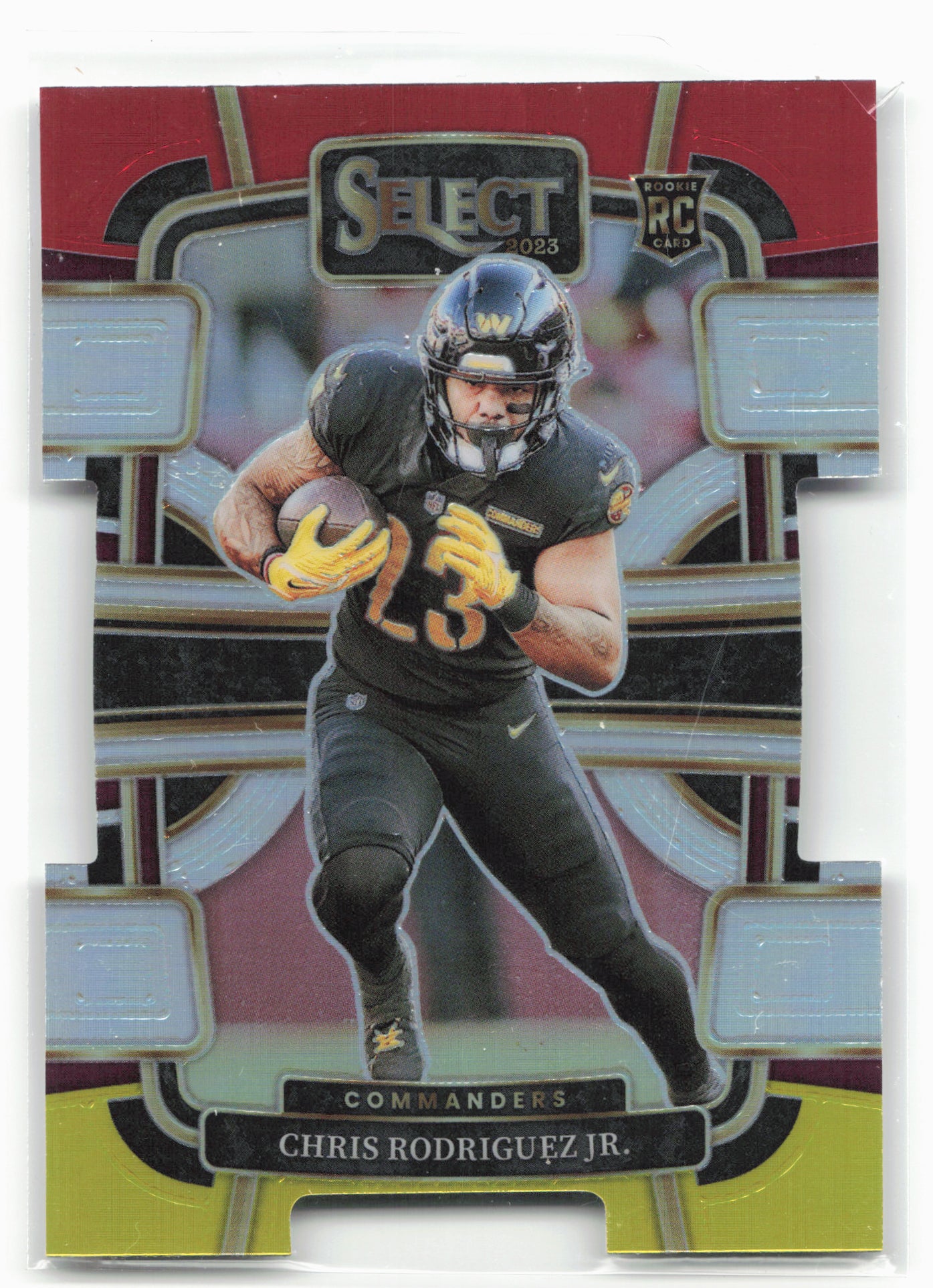 2023 Panini Select #100 Chris Rodriguez Jr. Red and Yellow Prizms Die Cuts