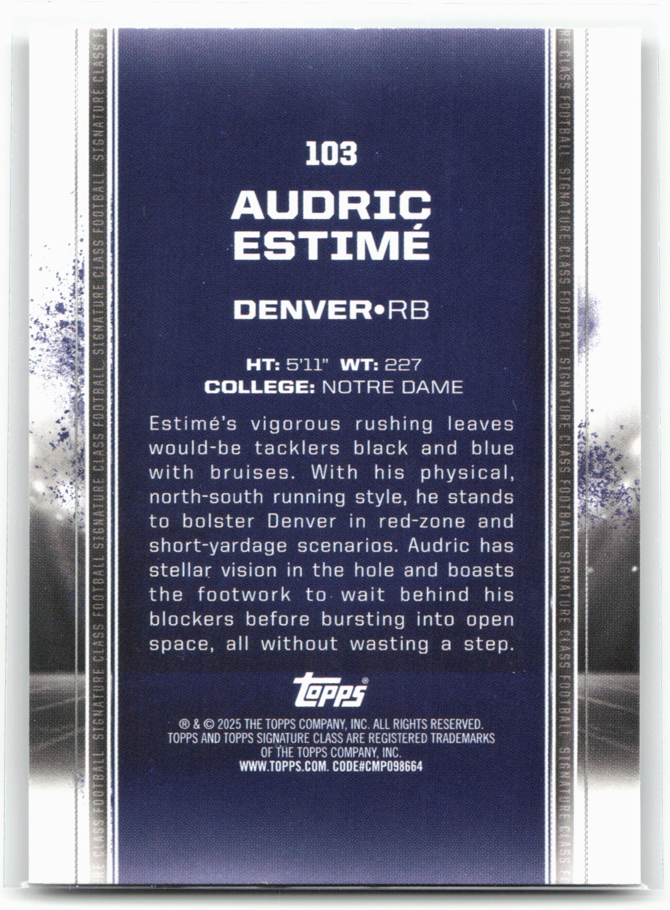 2024 Topps Signature Class #103 Audric Estimé Bronze