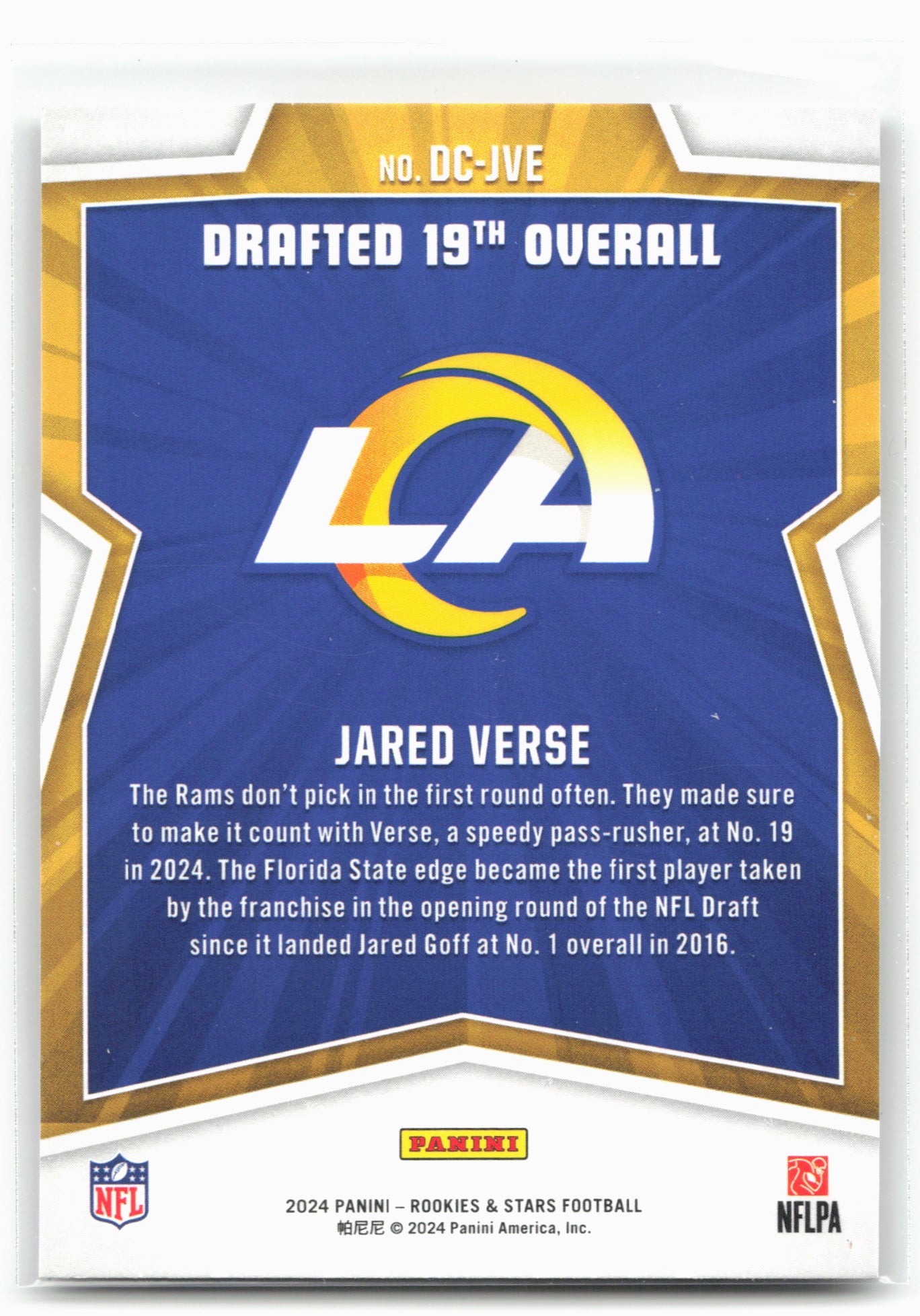 2024 Panini Rookies & Stars #DC-JVE Jared Verse Draft Class