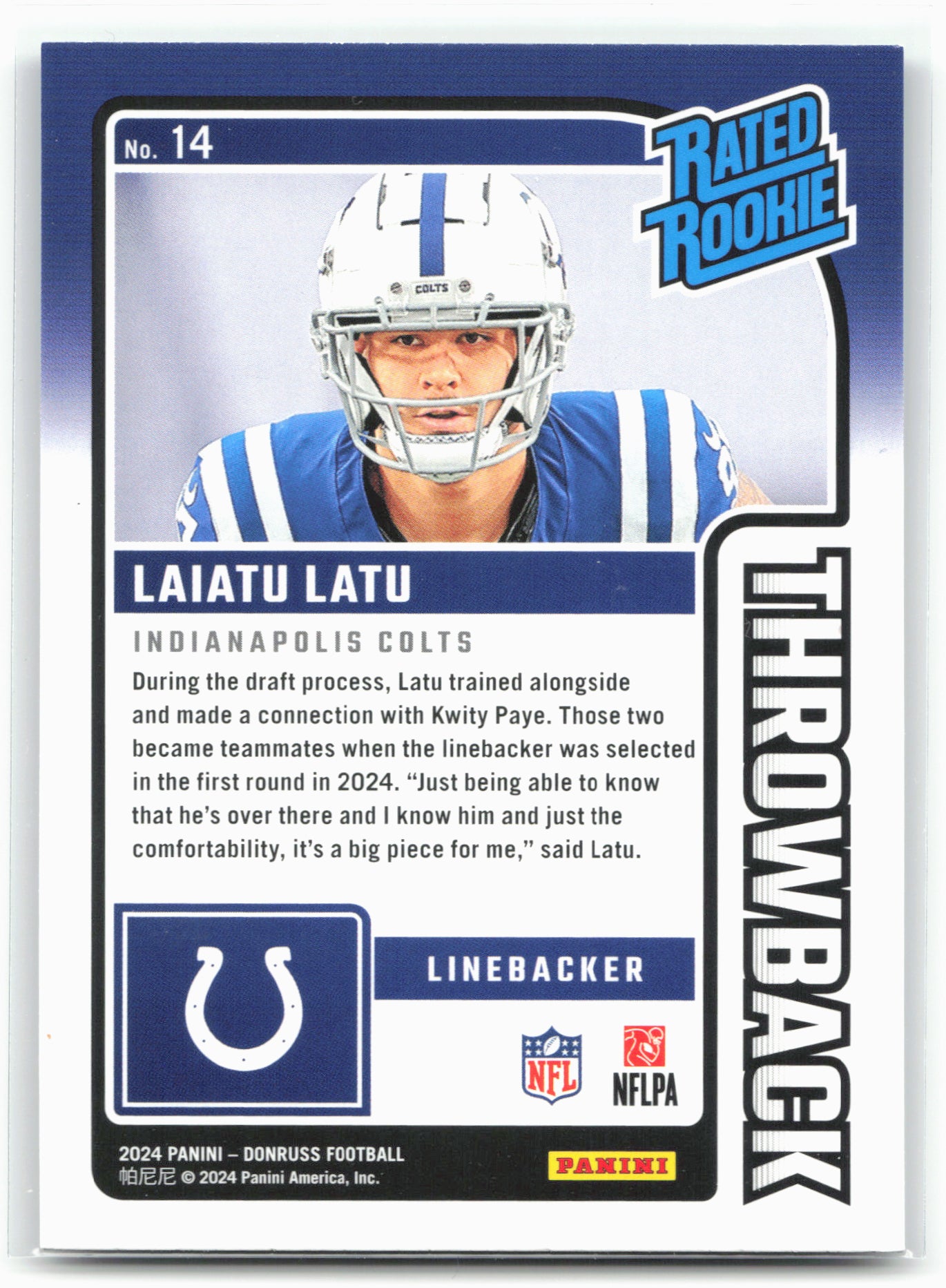 2024 Donruss #14 Laiatu Latu Rated Rookies Throwback