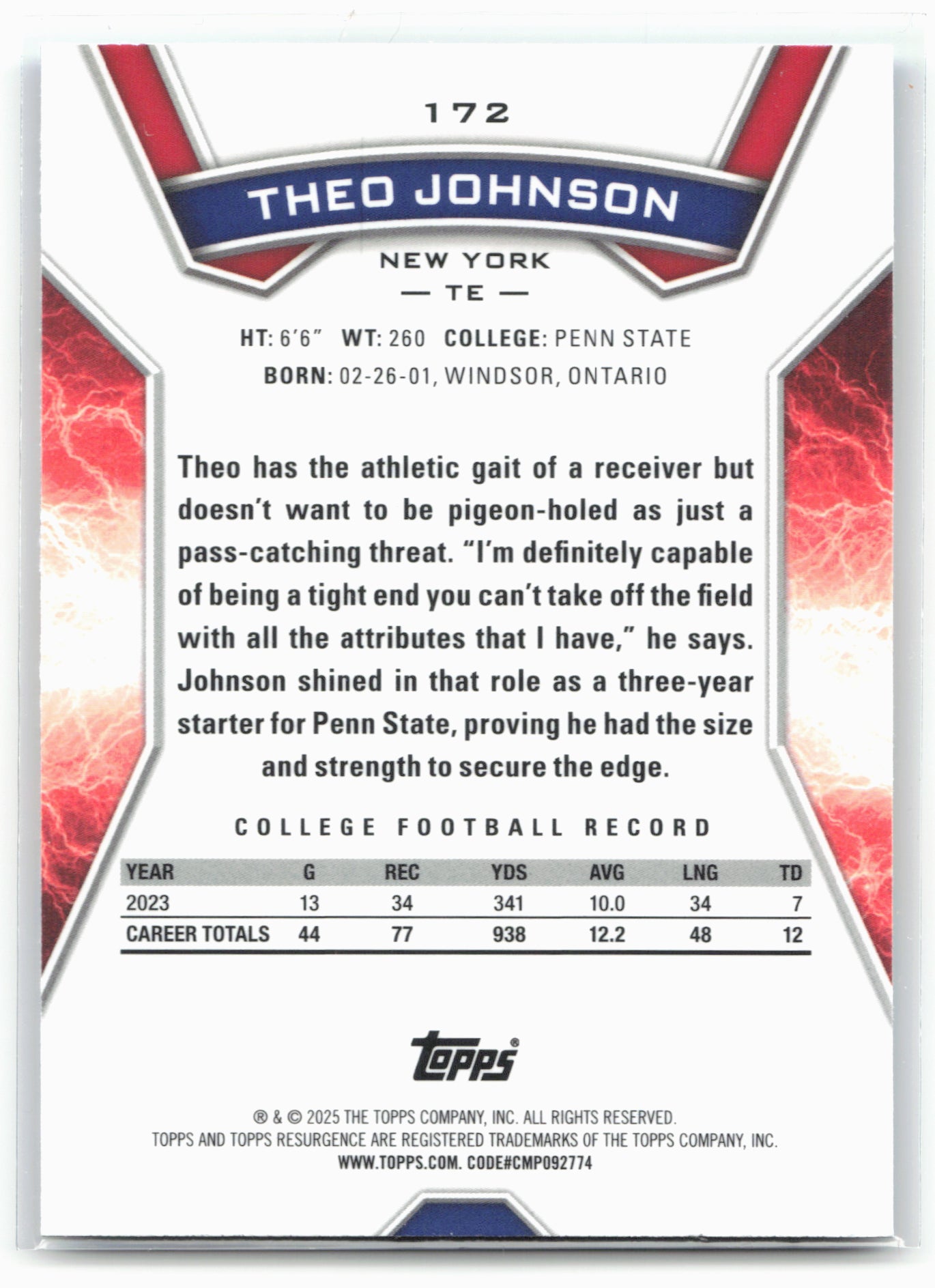 2024 Topps Resurgence - Blue & Orange Spark #172 Theo Johnson