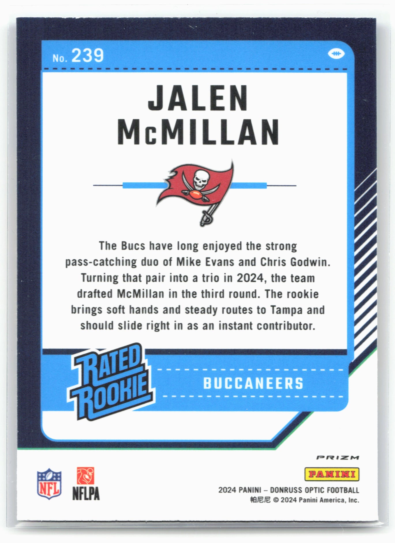 2024 Donruss Optic #239 Jalen McMillan Blue Hyper