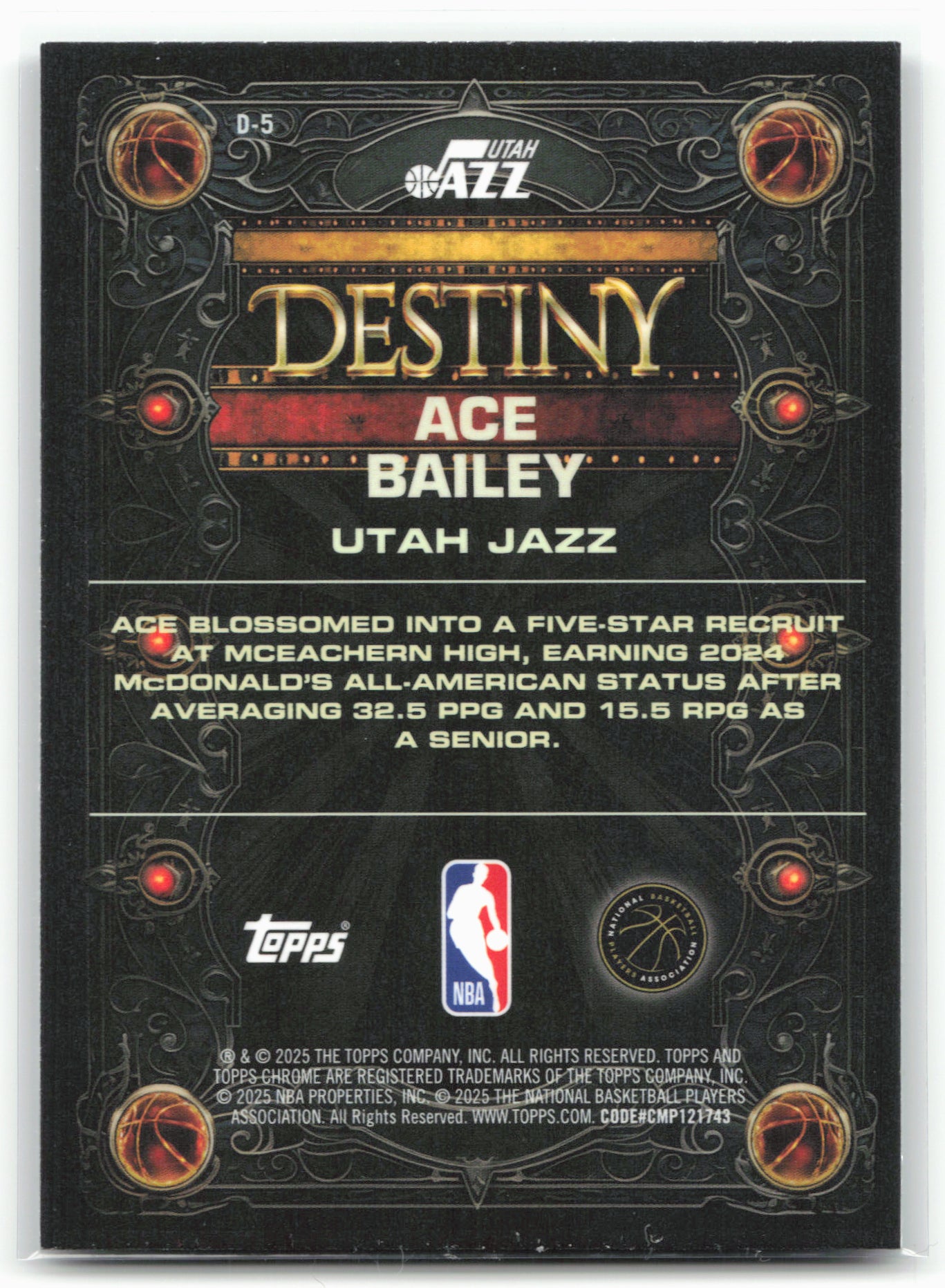 2025-26 Topps Chrome #D-5 Ace Bailey Destiny
